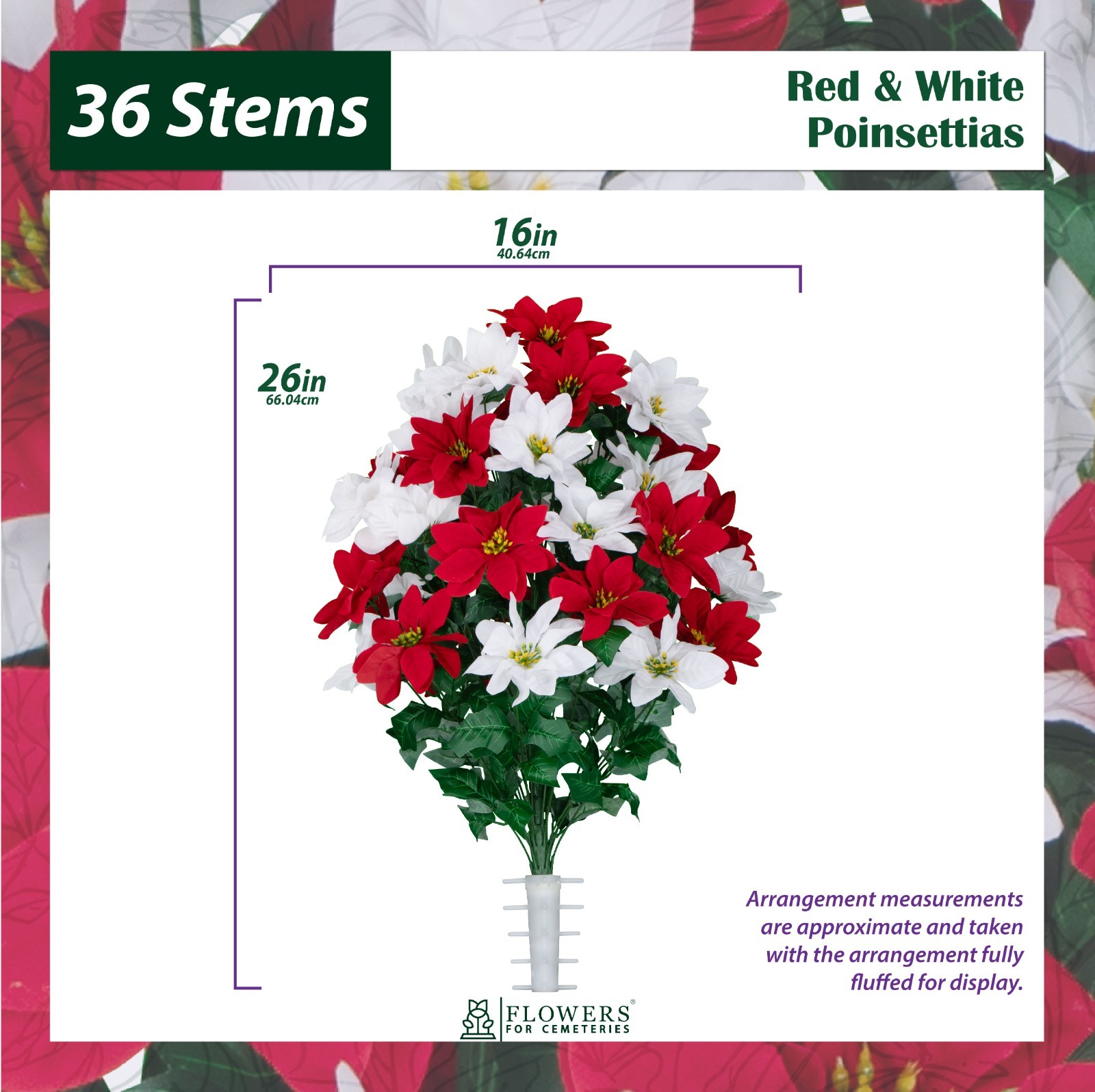 Artificial Cemetery Flowers – Red and White Poinsettias Bouquet