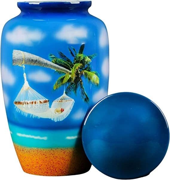 Beach Blue Landscape Print Urns for Human Ashes | Handcrafted Cremation Urns