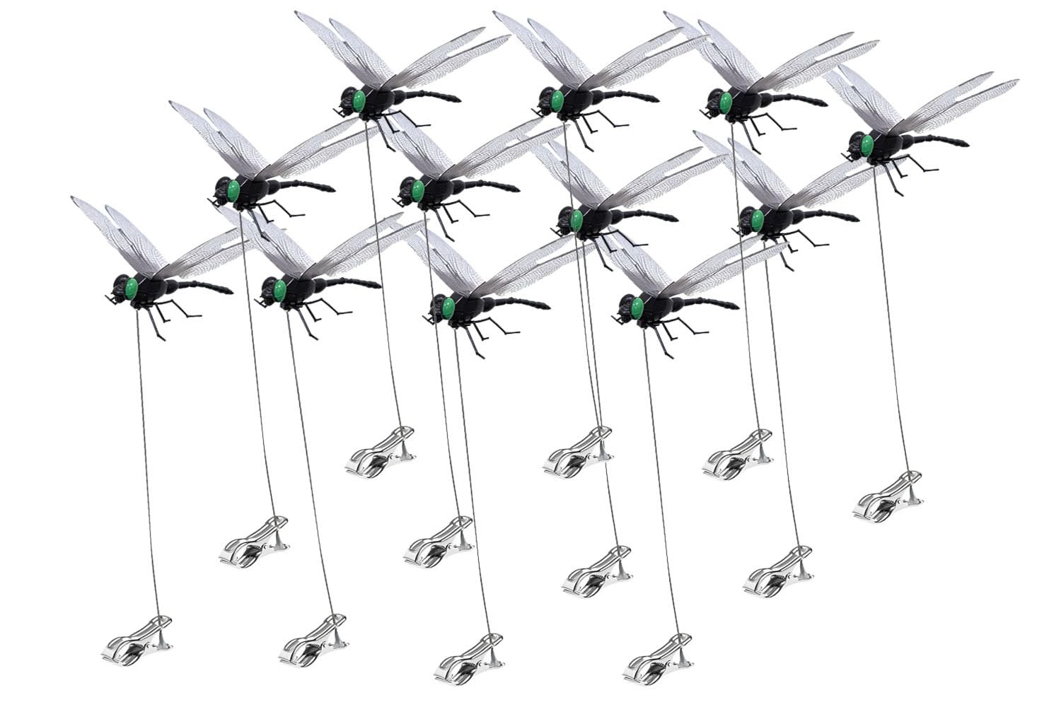 12 Pack Dragonfly Clip,3D Dragonfly Garden Stakes Decor,Fly Deterrent,Dragonf…