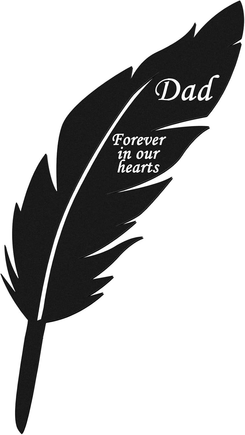Dad Memorial Stakes Feather Grave Marker Engraved with ‘Forever in Our Hearts’ W