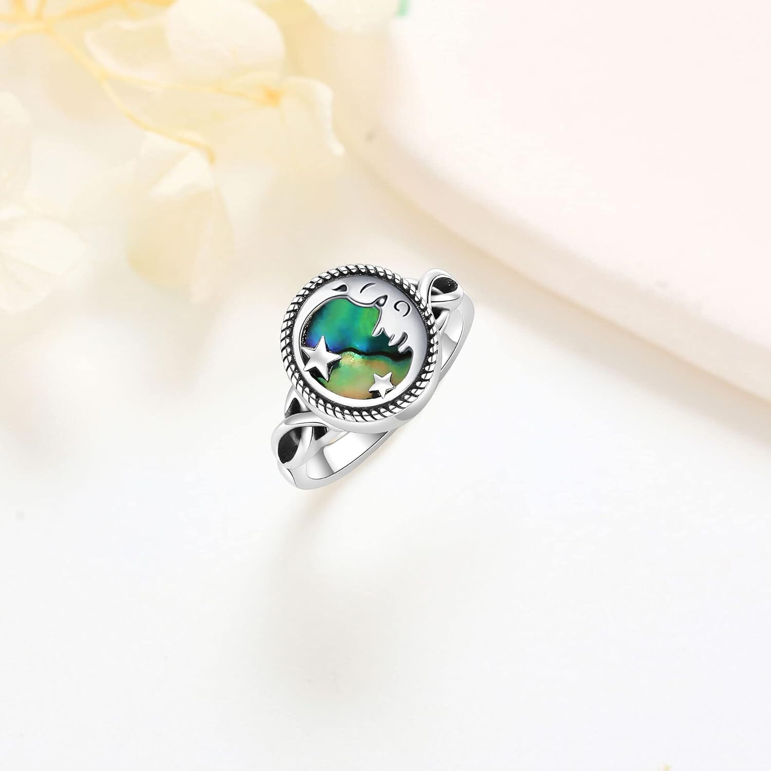 Moon Star Cremation Memorial Urn Ring for Ashes for Women Sterling Silver Size 7
