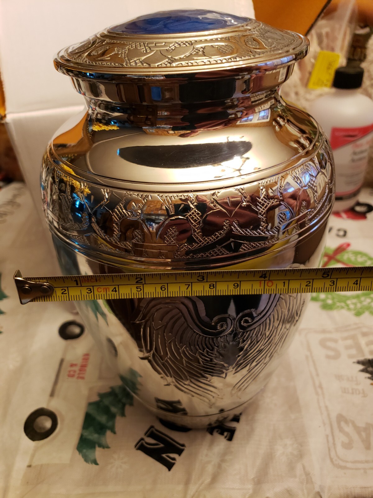 Restaall Cremation Urn For Human Ashes Adult Large Angel Wings, Blue Top/Inside
