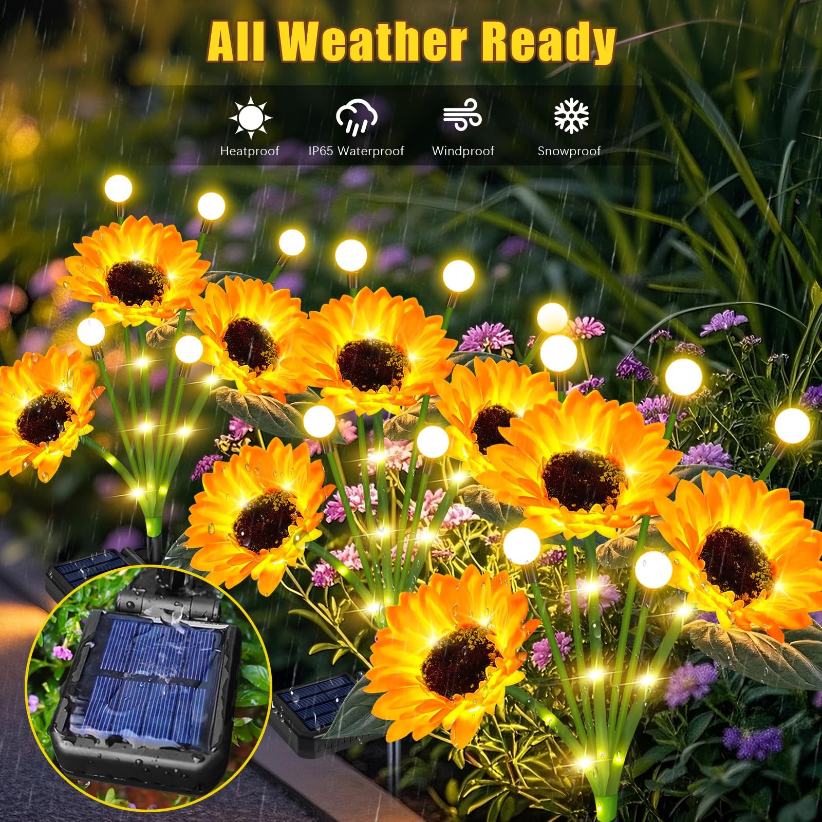Solar Lights Outdoor Garden Decor,4 Pack Sunflower with Firefly Lights,Solar …