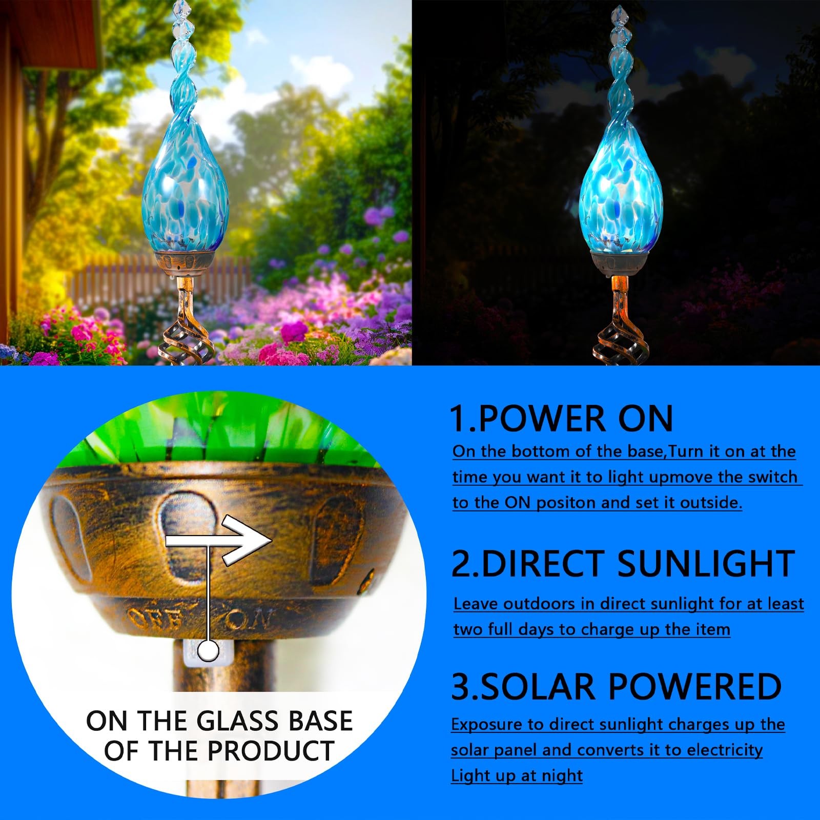 Solar Garden Lights Outdoor, Decorative Flame Garden Stakes, Hand Blown Glass…