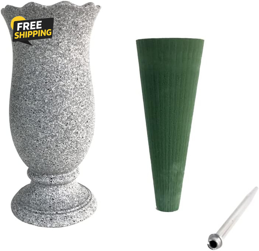 Cemetery Grave Vase with Ground Spike Flower Foam Memorial Grave Decoration