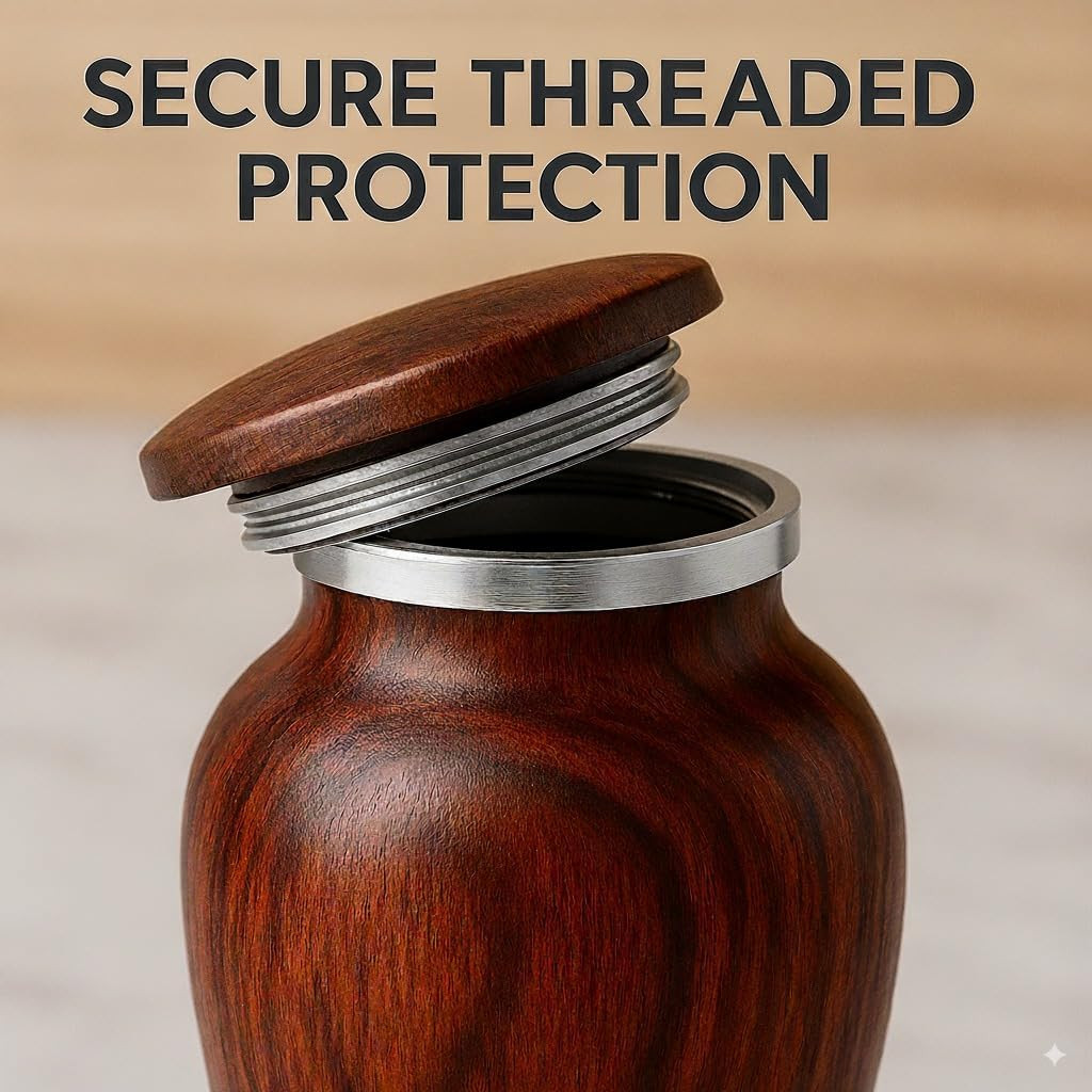 Small Keepsake Urn for Human Ashes – Cherry Wood Appearance Memorial – Handcraft