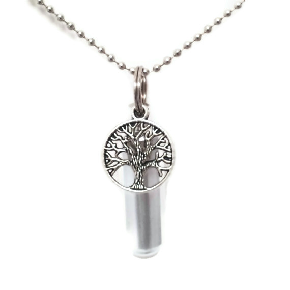 Silver TREE OF LIFE CREMATION URN on 24″ NECKLACE with Velvet Pouch & Fill Kit
