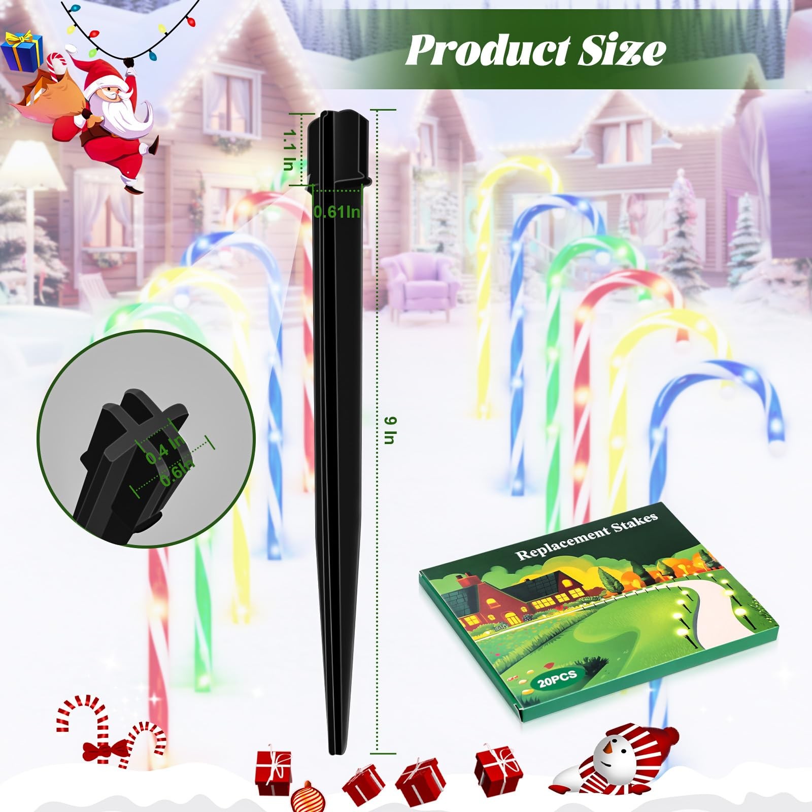 20PCS Stakes for Christmas Candy Cane Lights Outdoor,Plastic Light Stakes,Use…