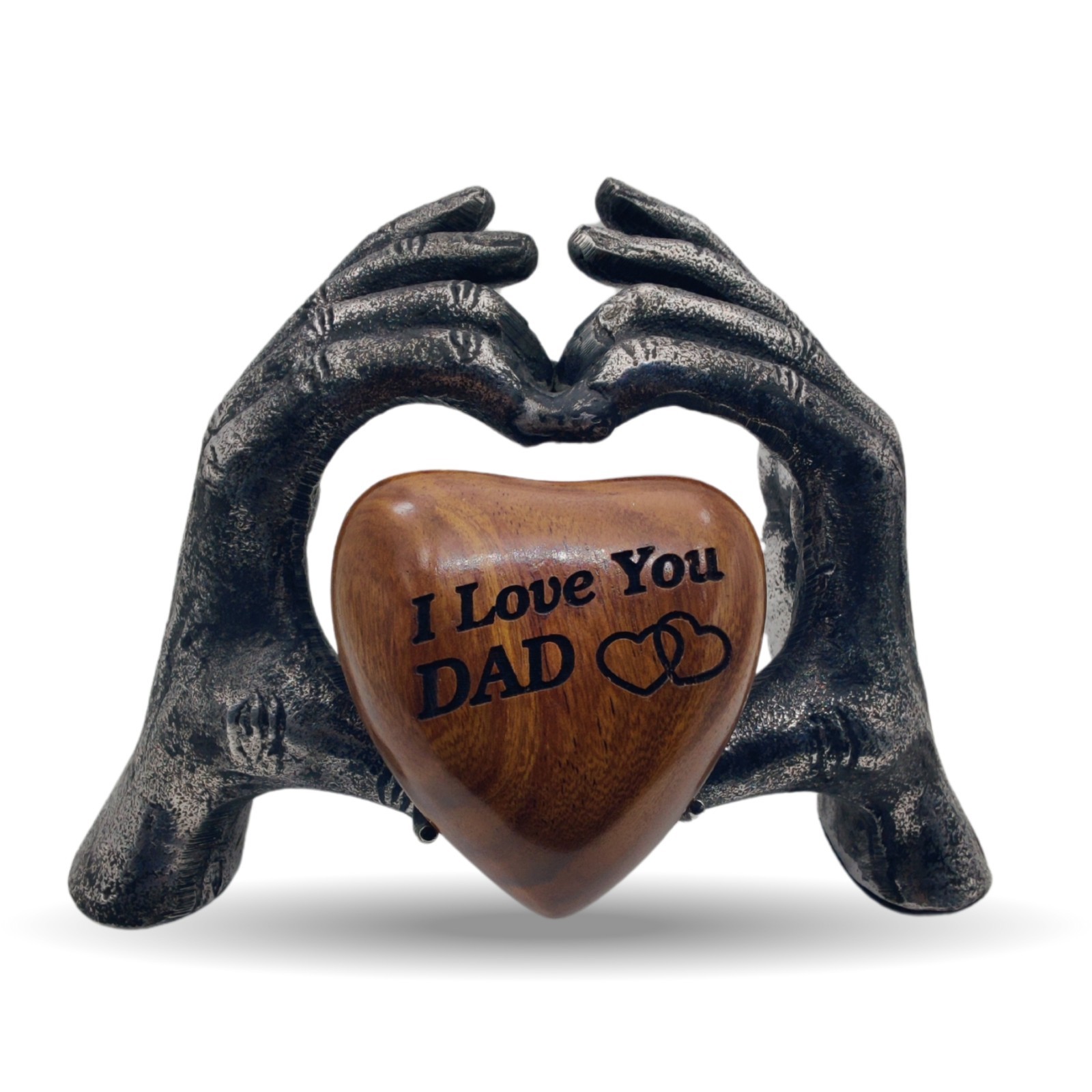 Wooden Heart Keepsake UrnI love you DAD Hand Display Stand with Engraving