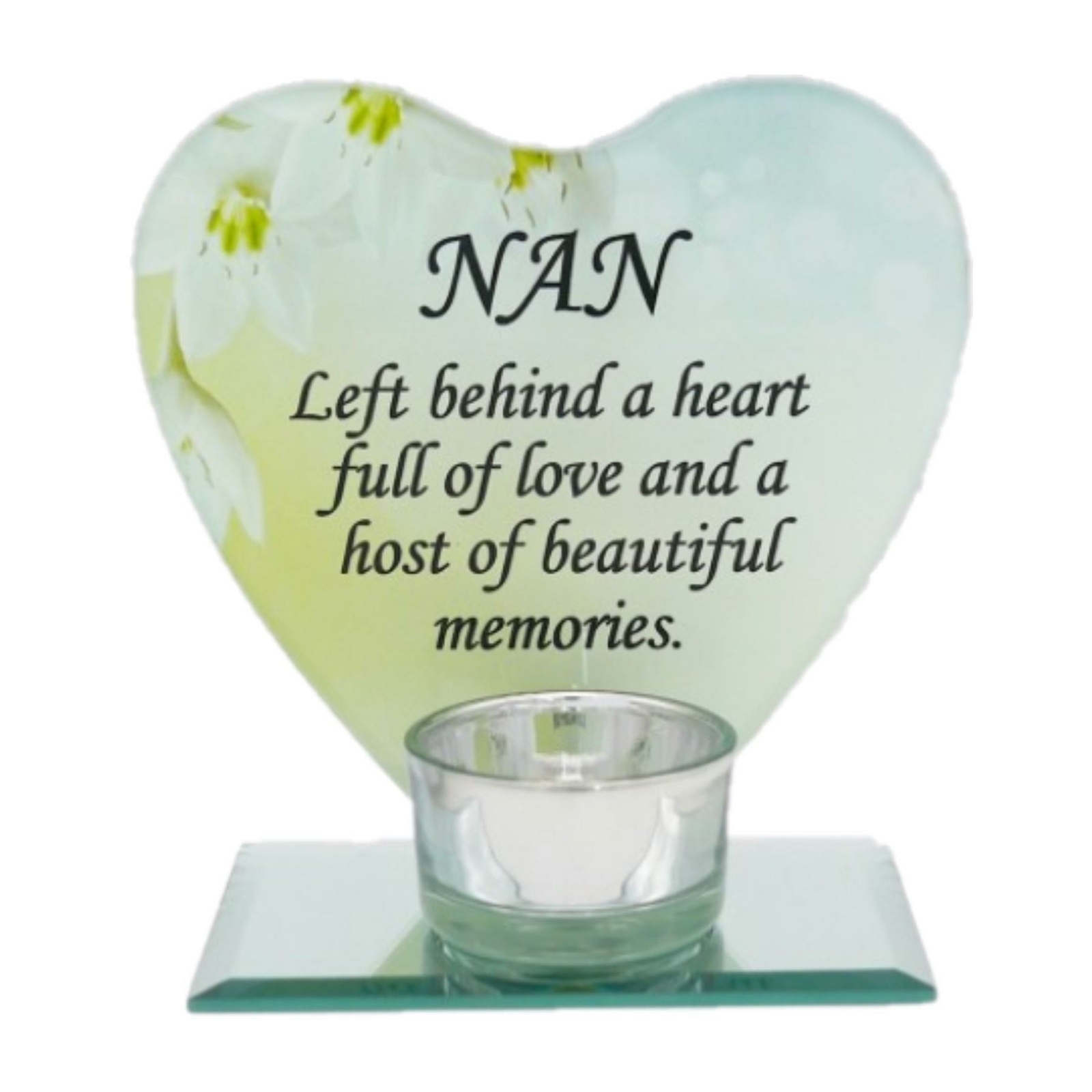 Glass Heart Memorial Tealight Candle Holder – Nan