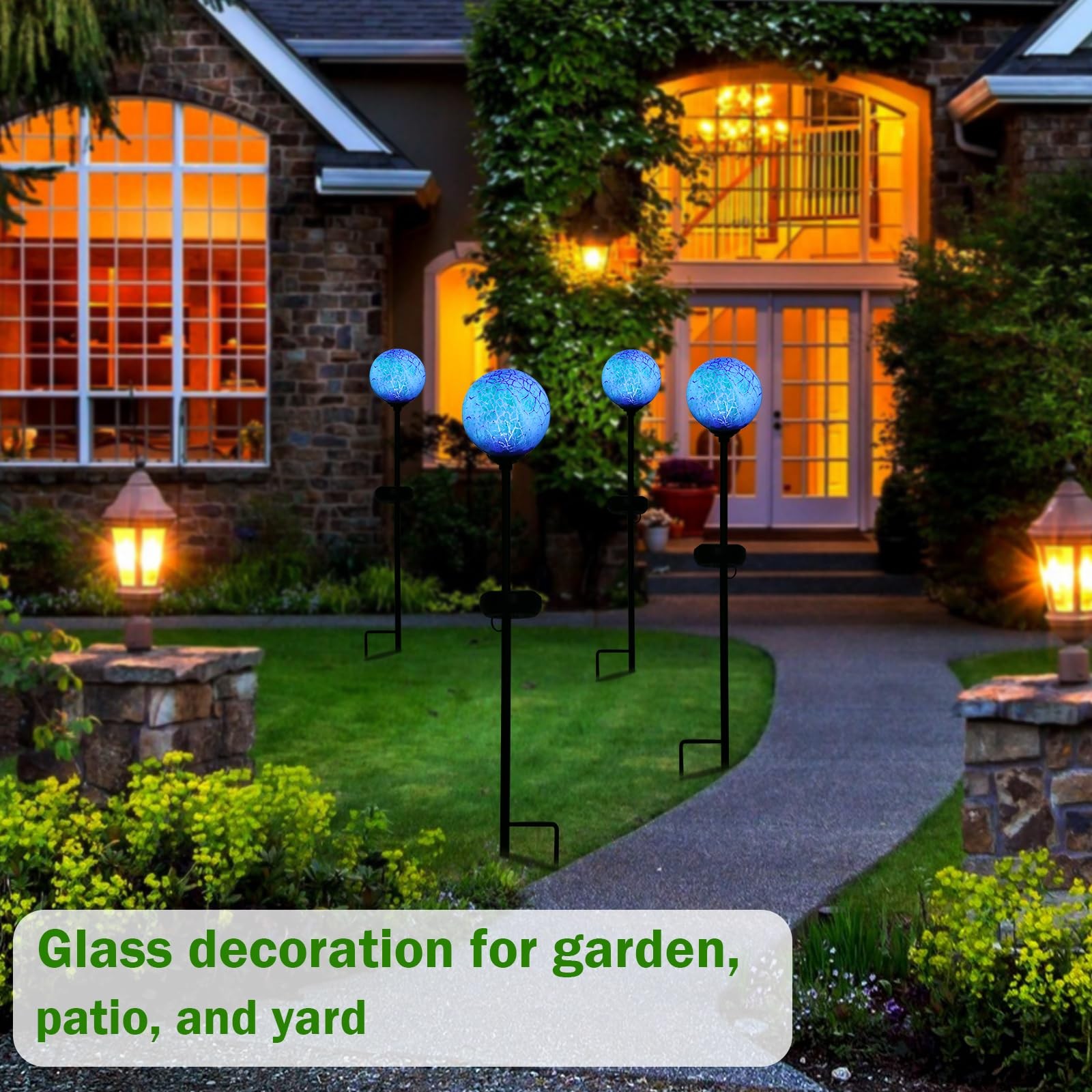 Solar Outdoor Decorative Swirl Solar Garden Stake Glaze Glass Garden Globe Li…