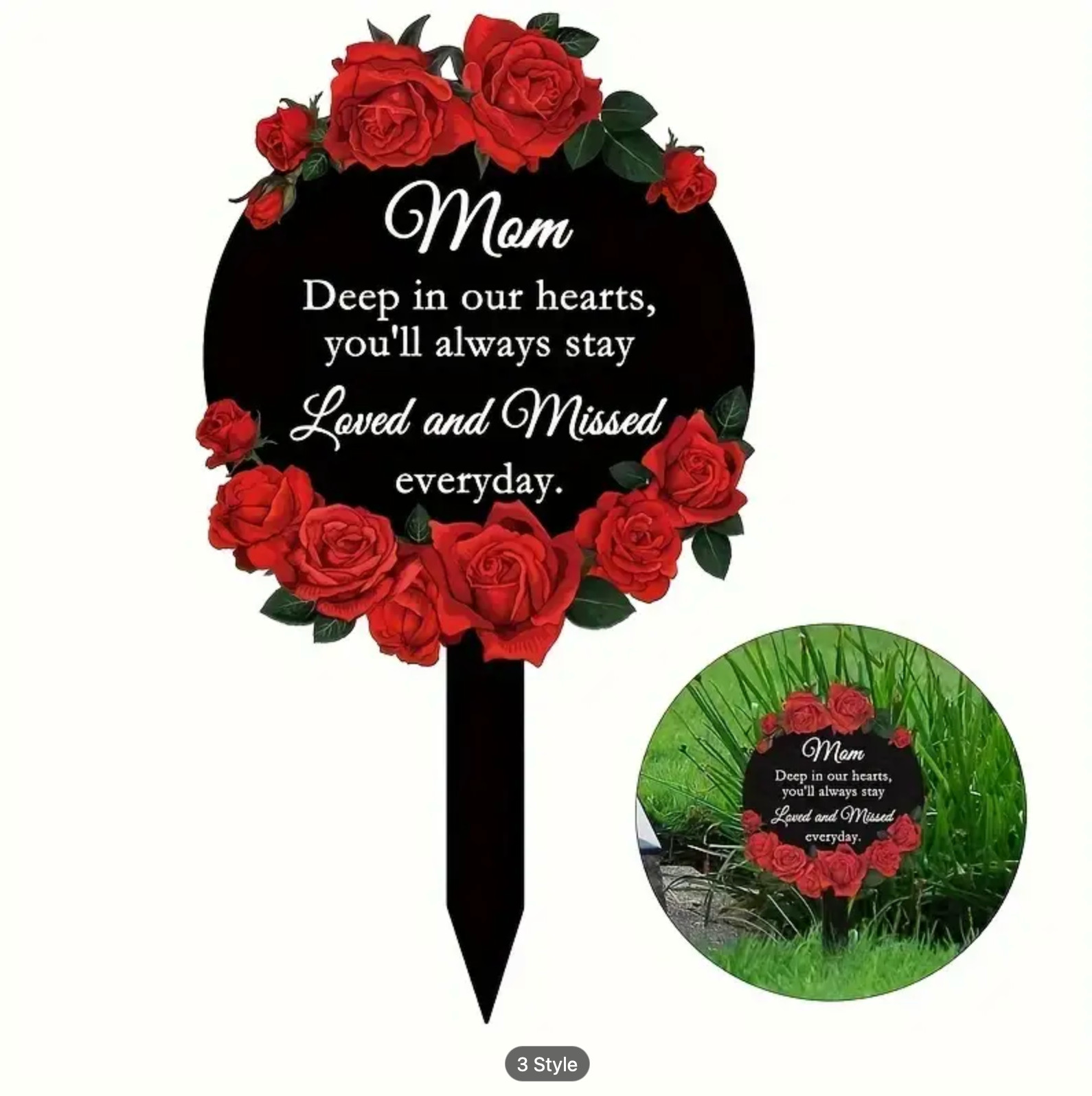 Elegant Metal Rose Memorial Stake for Mom-Perfect Way to Honor her at Graveside