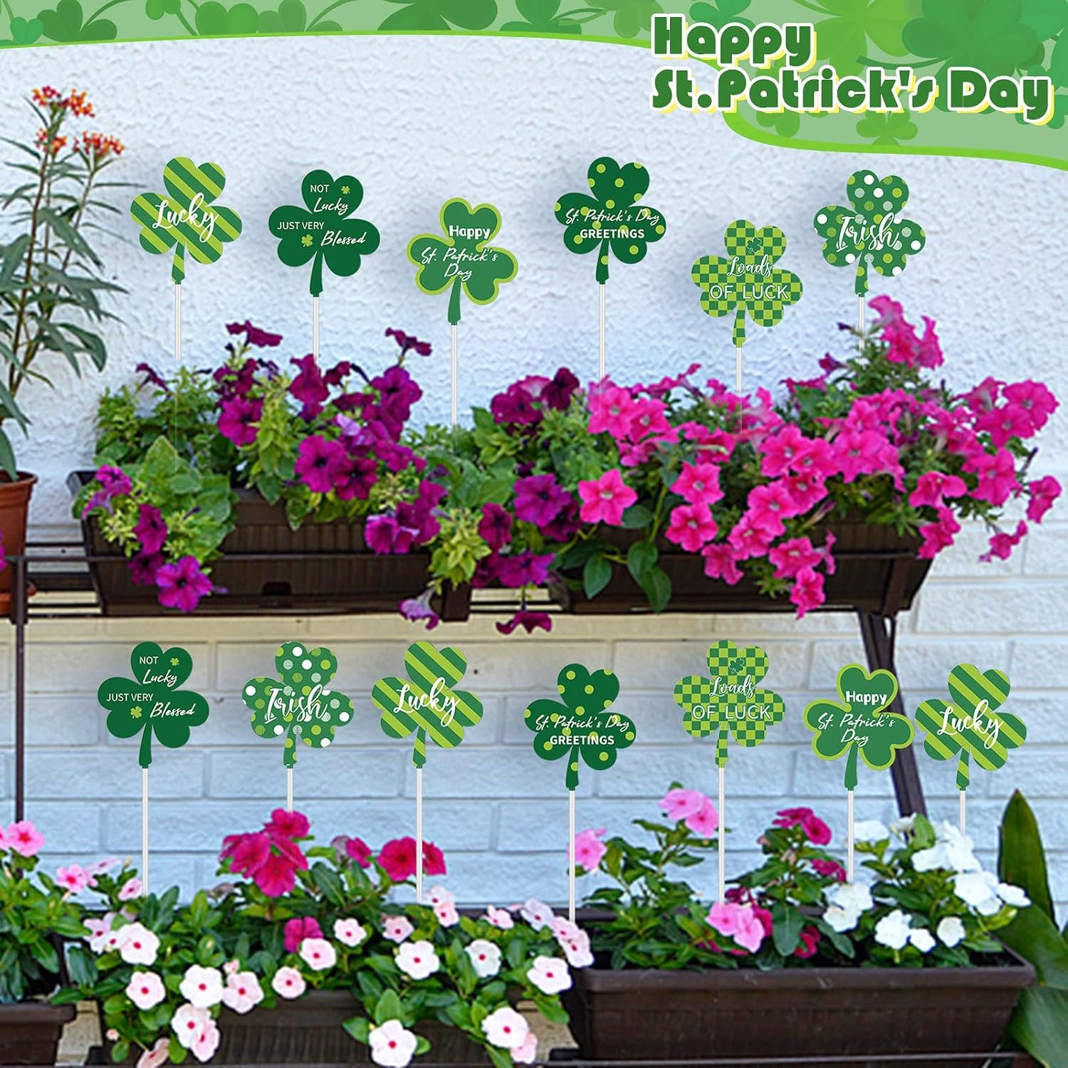 6 Pcs St Patricks Day Decorations Outdoor 13 Inch Stakes Metal Shamrock Decorati