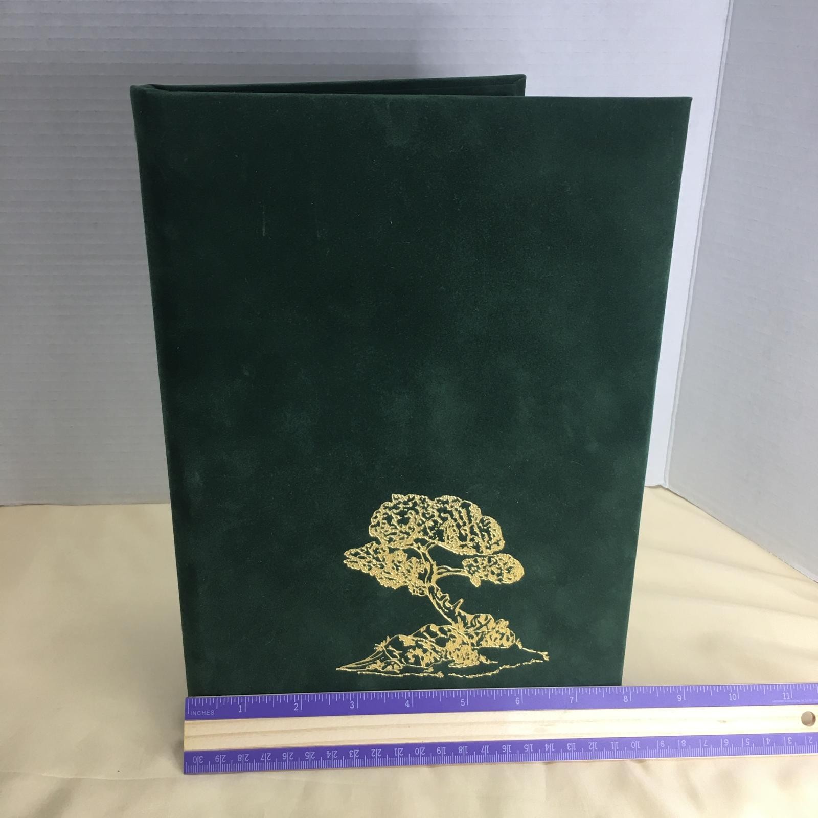 Green Velvet Funeral Guest Book Tree of Life 6 Ring Memorial Register