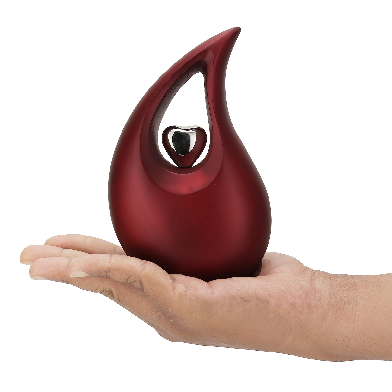 Red Tear Drop Medium Size Urns for Human Ashes with Silver Heart (6 Inch Heig…