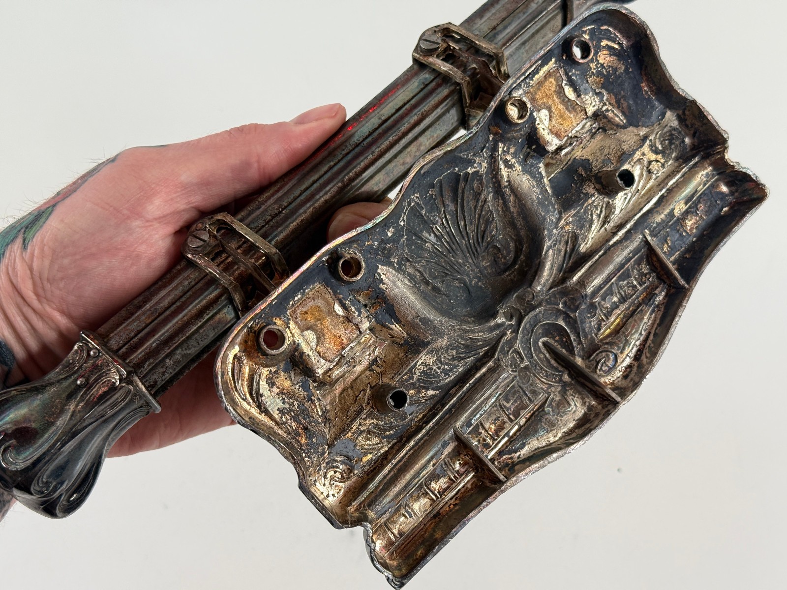 vtg Casket Coffin Handle funeral silvertone grey cast metal