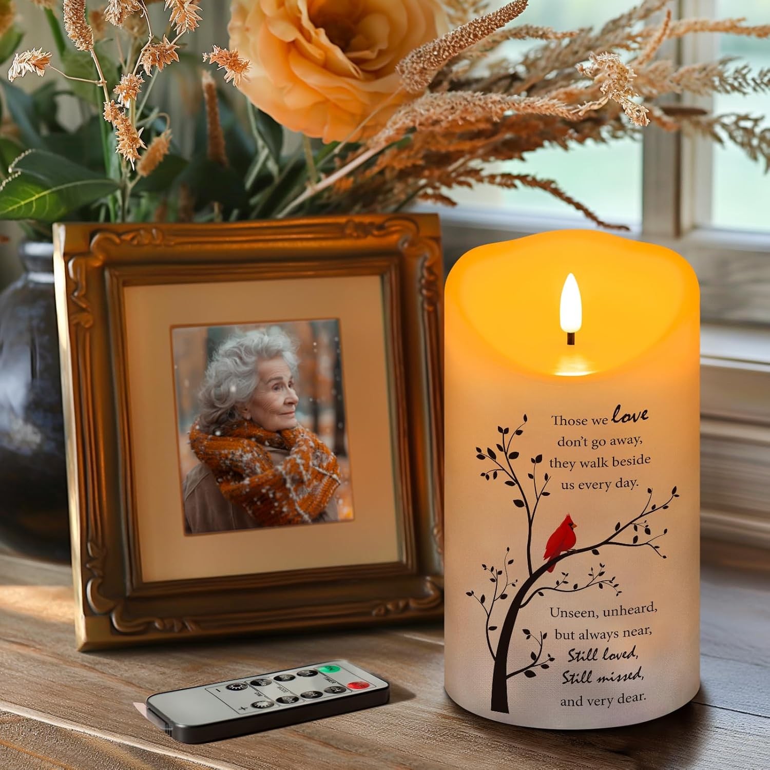 Real Wax LED Light with Remote Sympathy Gifts for Loss of Loved One 4″ x 7″
