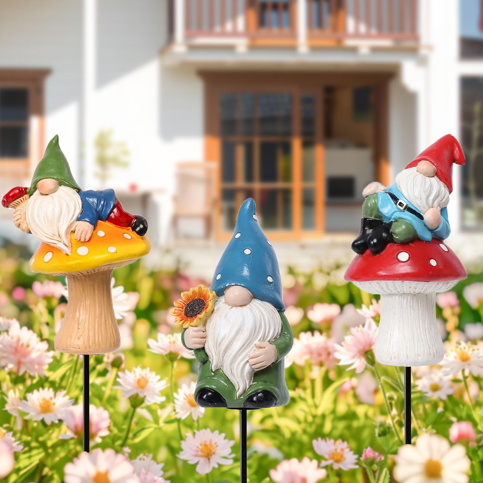 Garden Gnomes Stakes 3 Inch Plant Decorations for Pots Outdoor Statues Gnome …