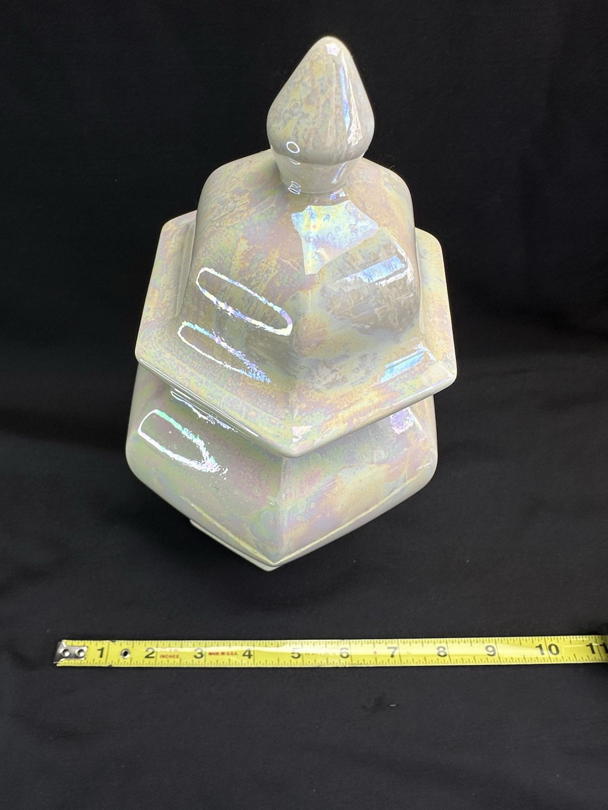 Medium Hex Shaped Ceramic Cremation Urn Mother of Pearl Opalescent