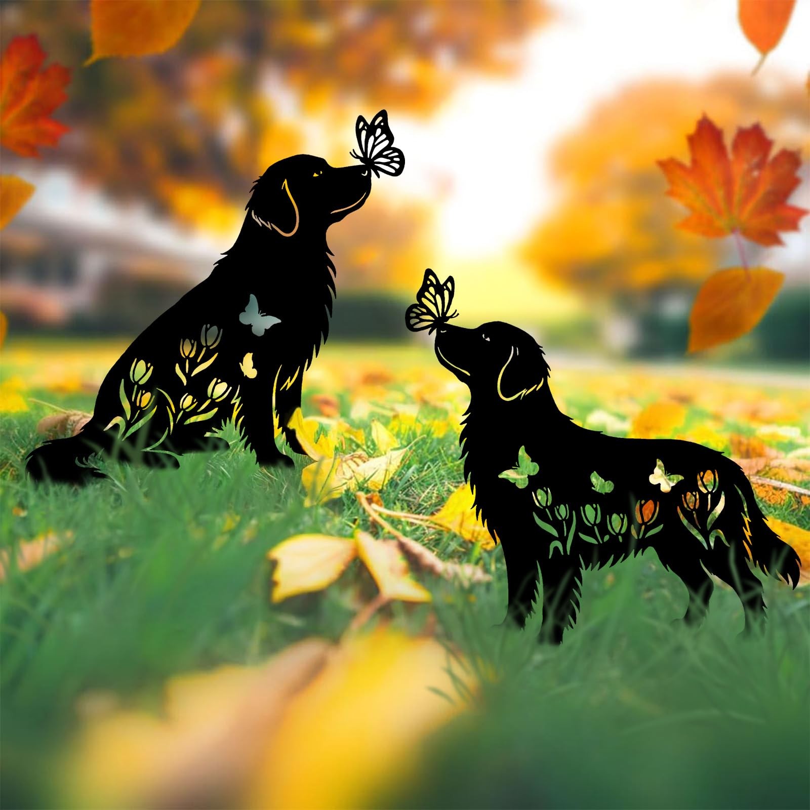 Golden Retriever Metal Decorative Garden Stakes for Memorial Yard Art, Lawn O…