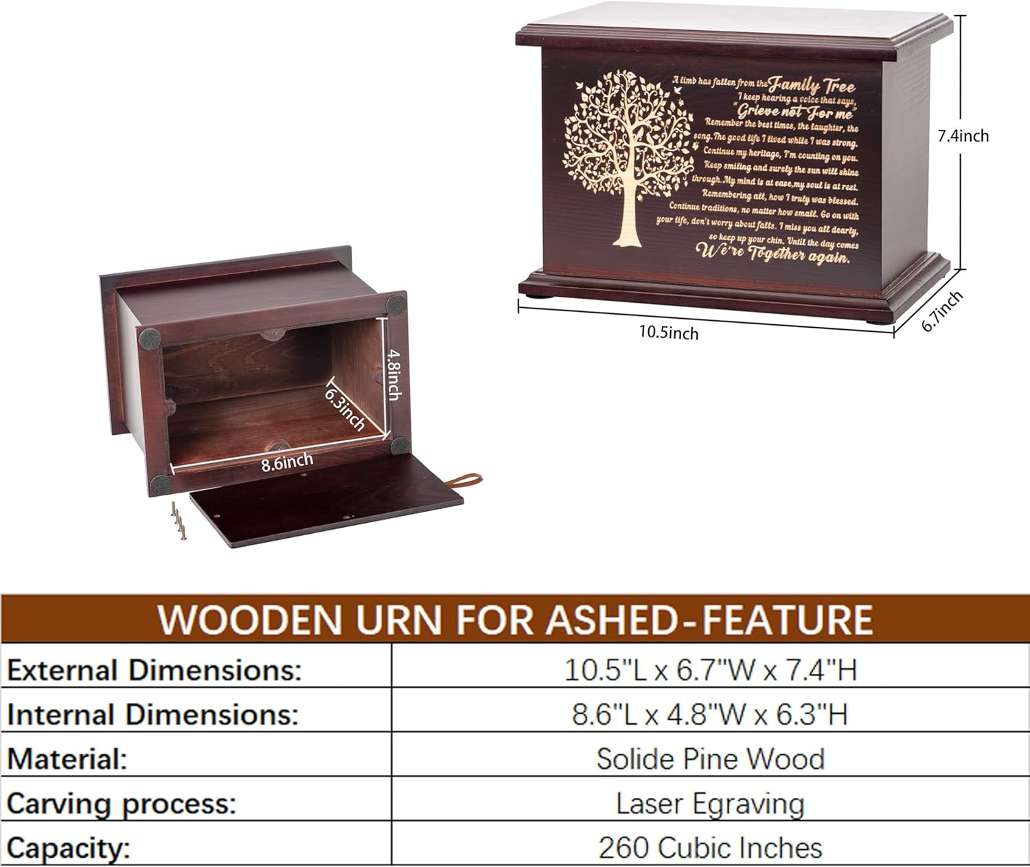 Cremation Urns for Ashes Wooden Urn Memorial Urn for Human Ashes Adult Male Fema