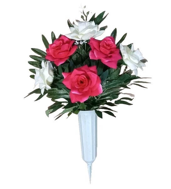 21″ Burgurdy Cream Rose Memorial Cemetery Potted Silk Flower (Display Ready) 248