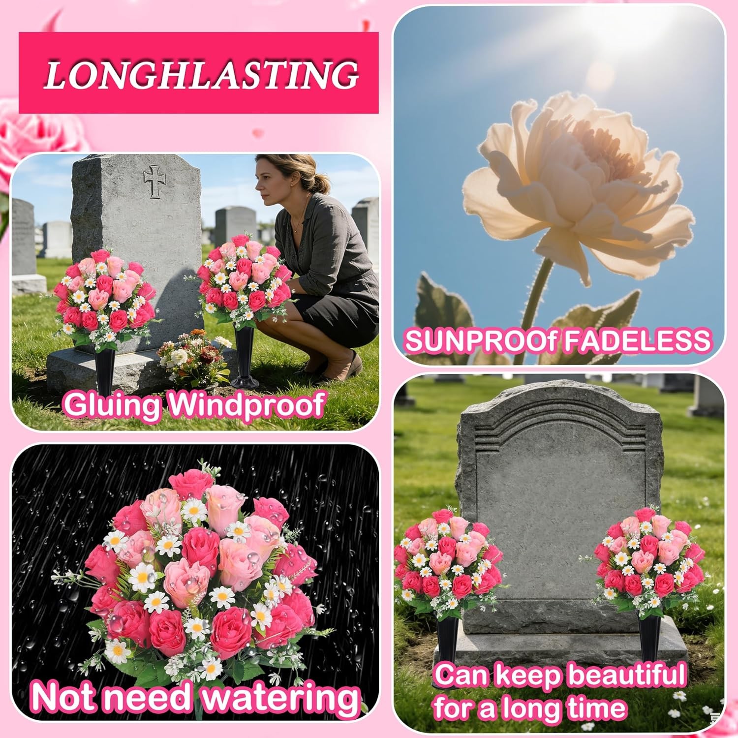 Wocst Artificial Cemetery Flowers for Grave Memorial Day Flowers for Cemetery…