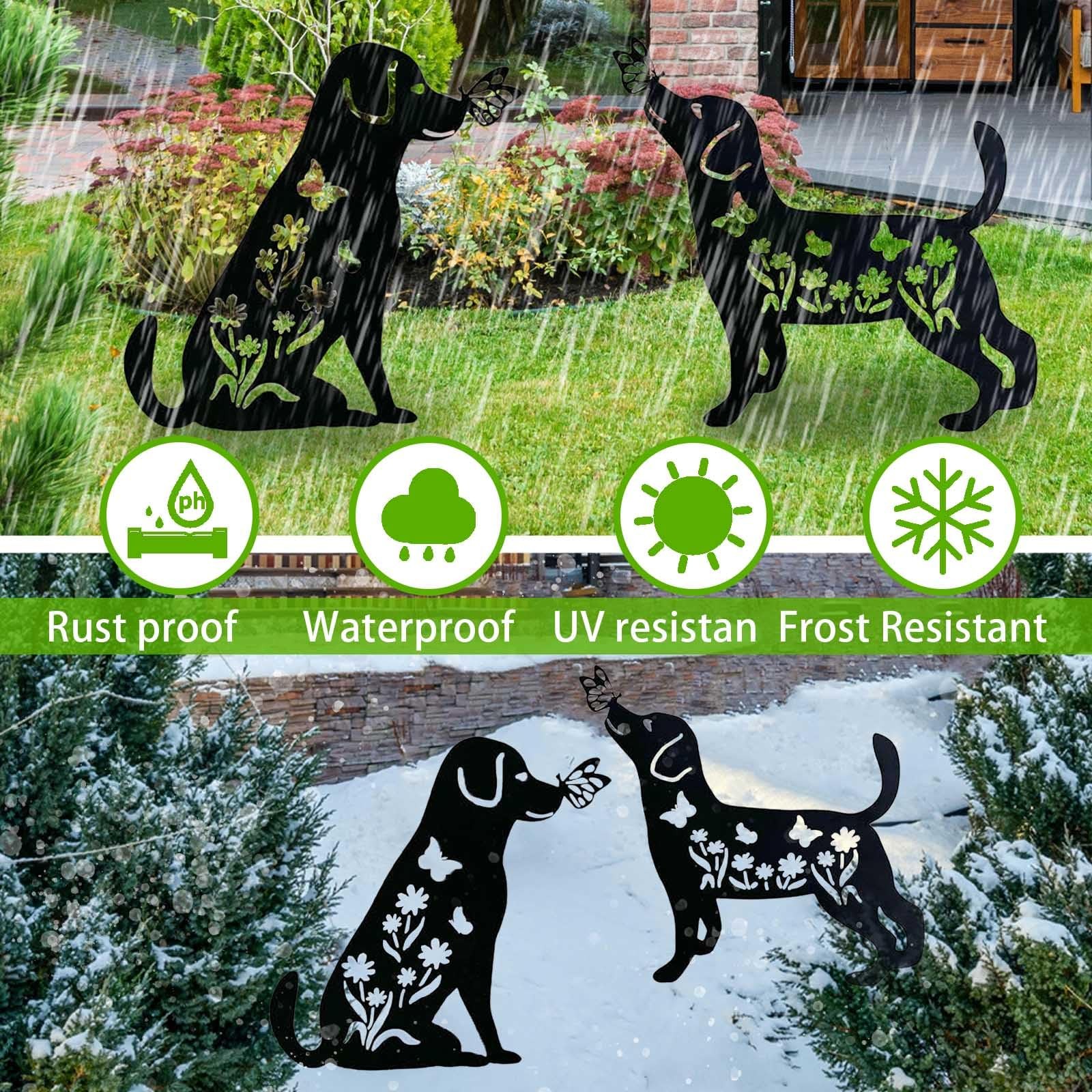 2 Pack Metal Dog Garden Decor for Outside – Unique Dog Statues, Decorative Ga…