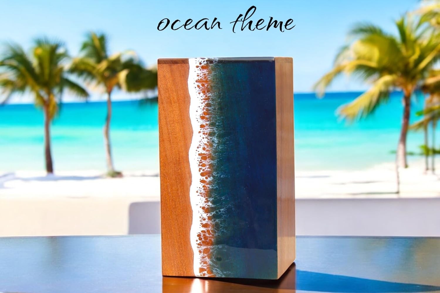 Ocean Wooden Resin Urn | Sea Shore Urn | Unique Urn | Modern Urn | Urns for Huma