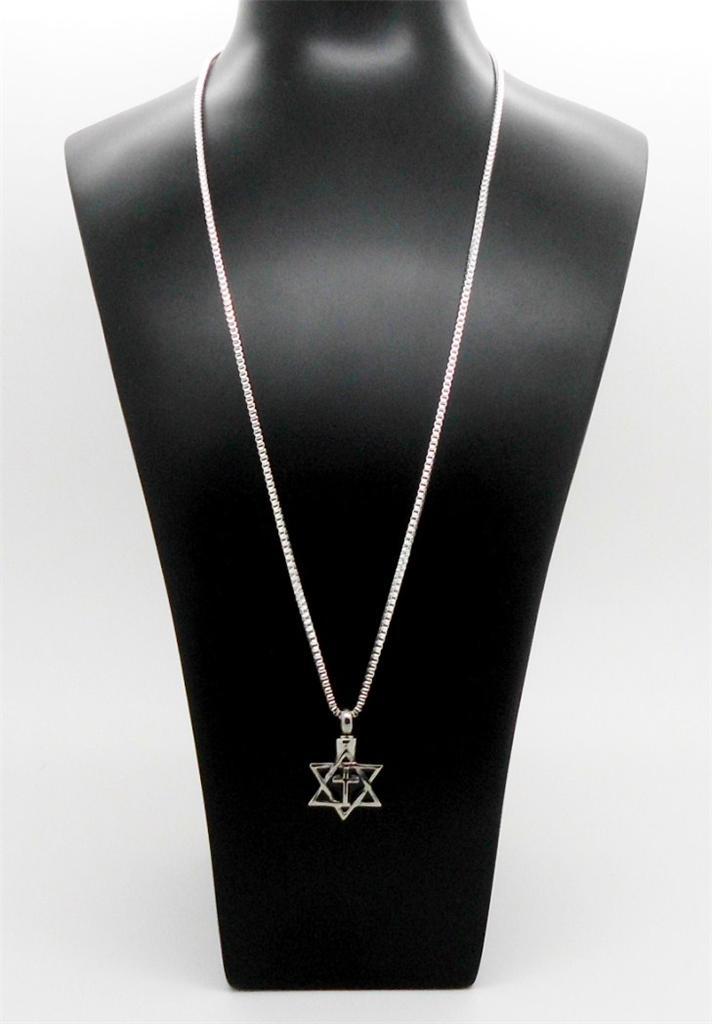 316L S/Steel Star of David Cross Memorial Keepsake Cremation Funeral Pendant Urn