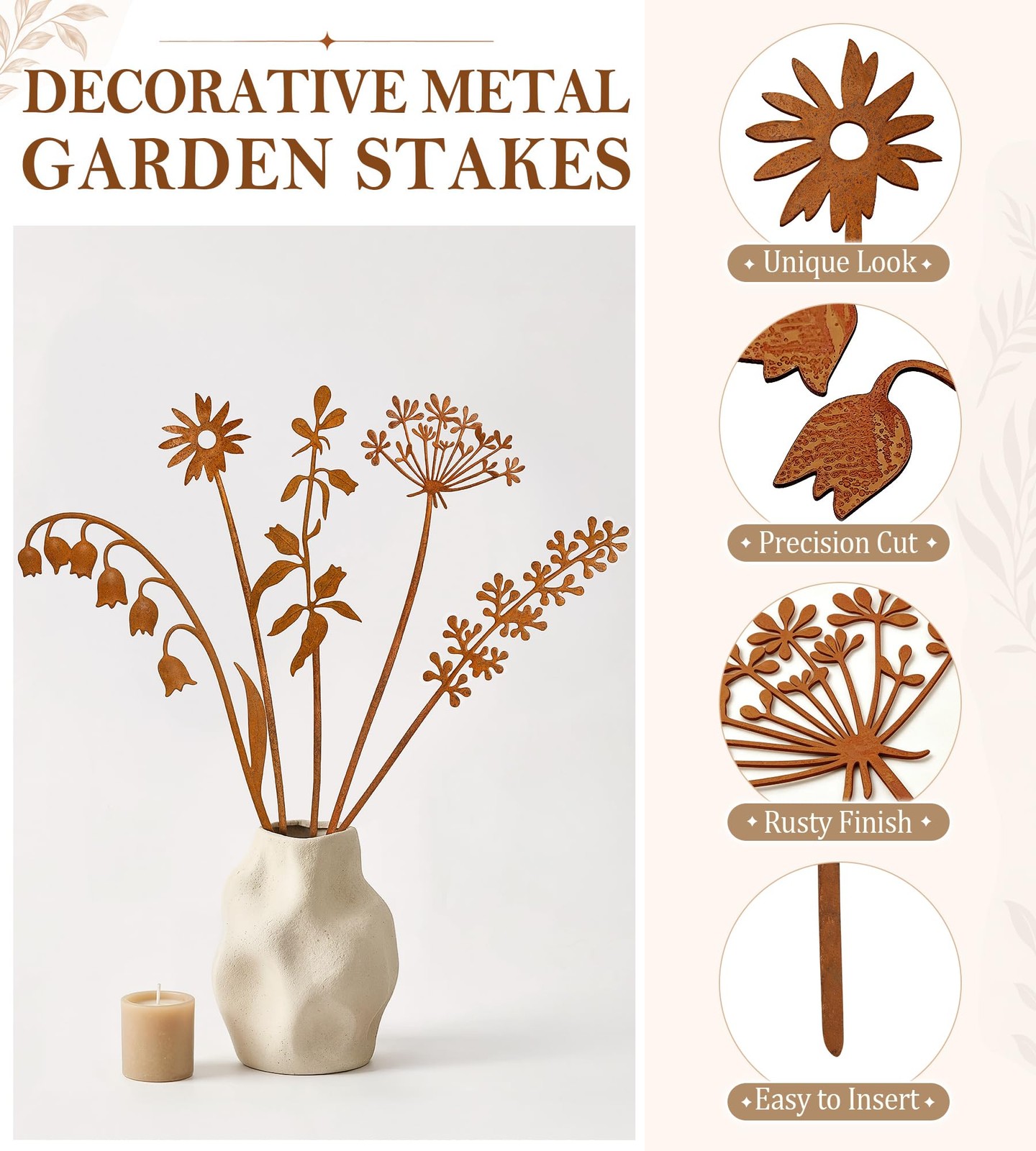 Metal Decorative Garden Stakes, 15.7 Inch Rusty Flower Plant Yard Art Stakes …