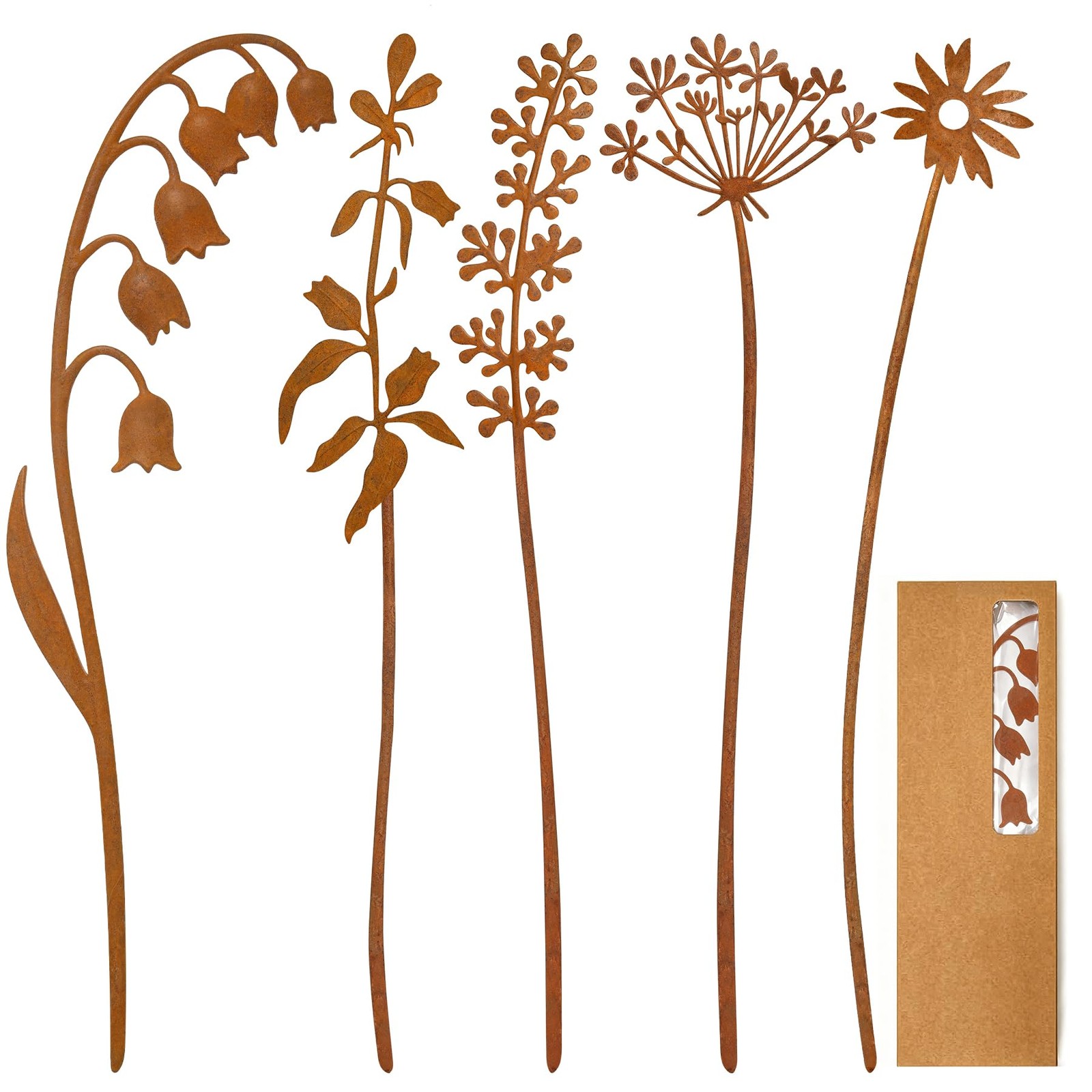 Metal Decorative Garden Stakes, 15.7 Inch Rusty Flower Plant Yard Art Stakes …