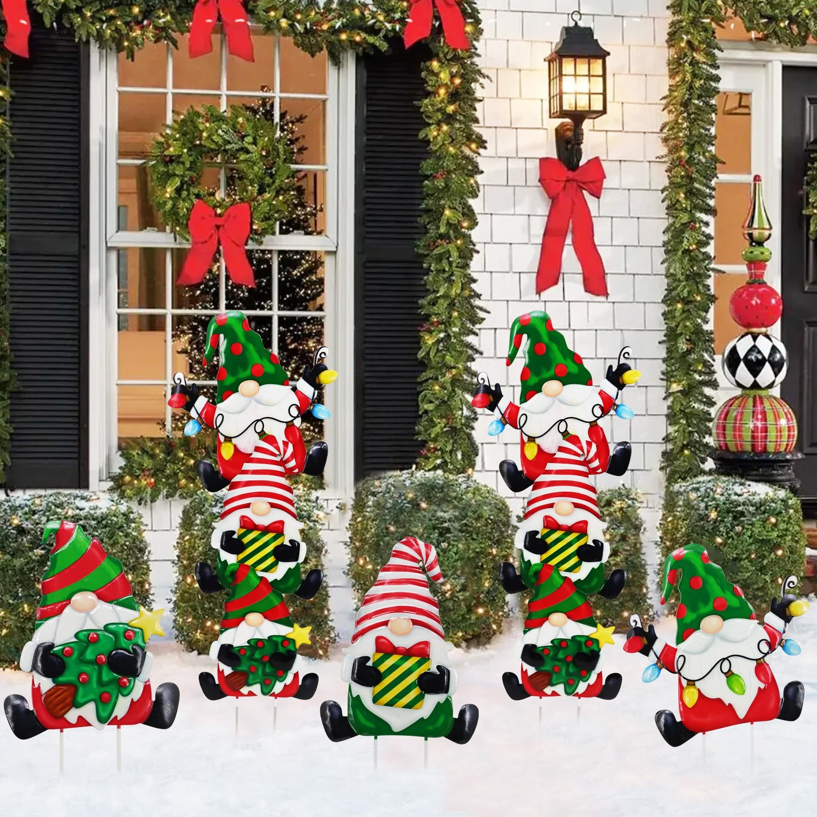 Metal Christmas Yard Signs 3 Pack Gnome Decor for Garden and Lawn