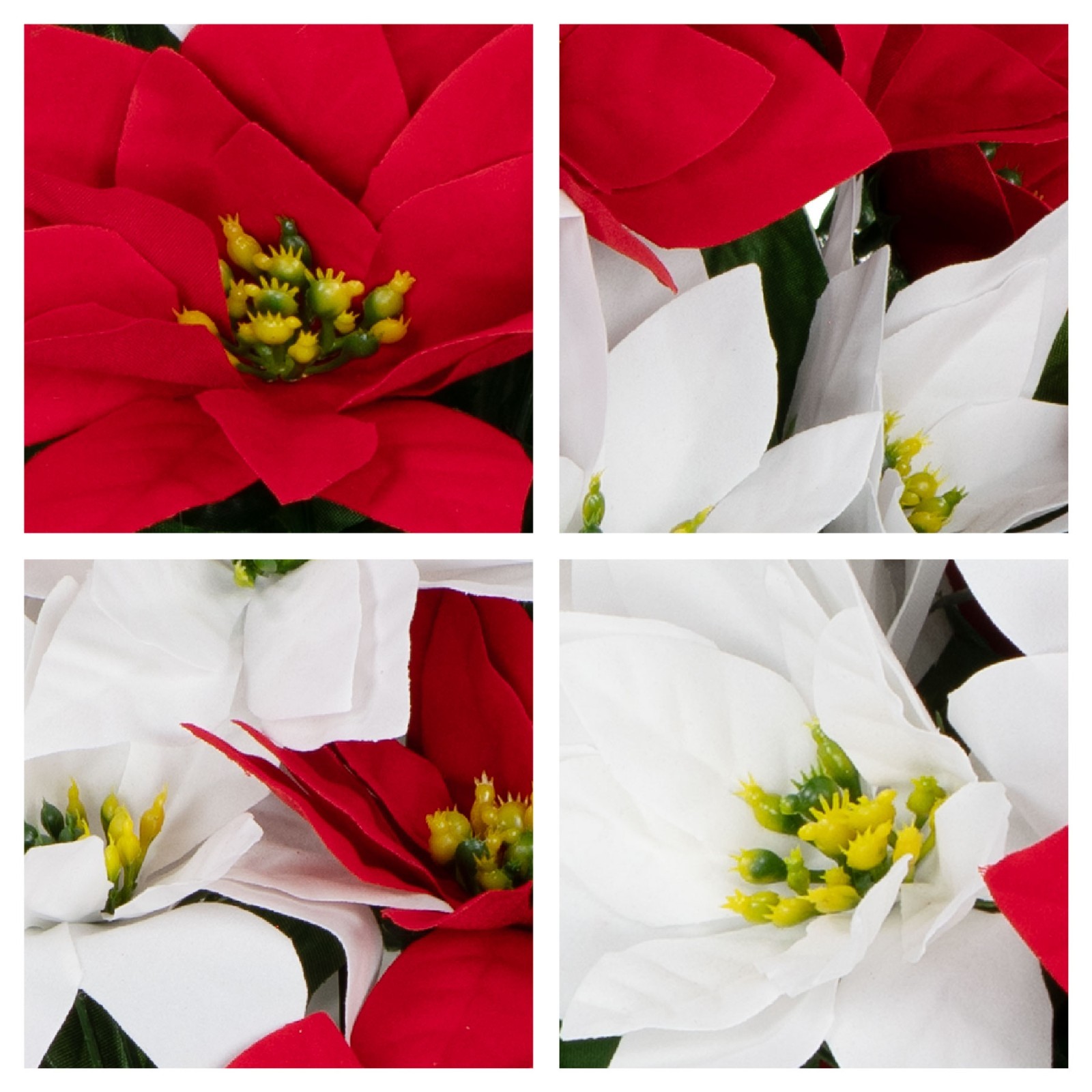 Artificial Gravesite Potted Flowers – Red and White Poinsettia 4 Pack