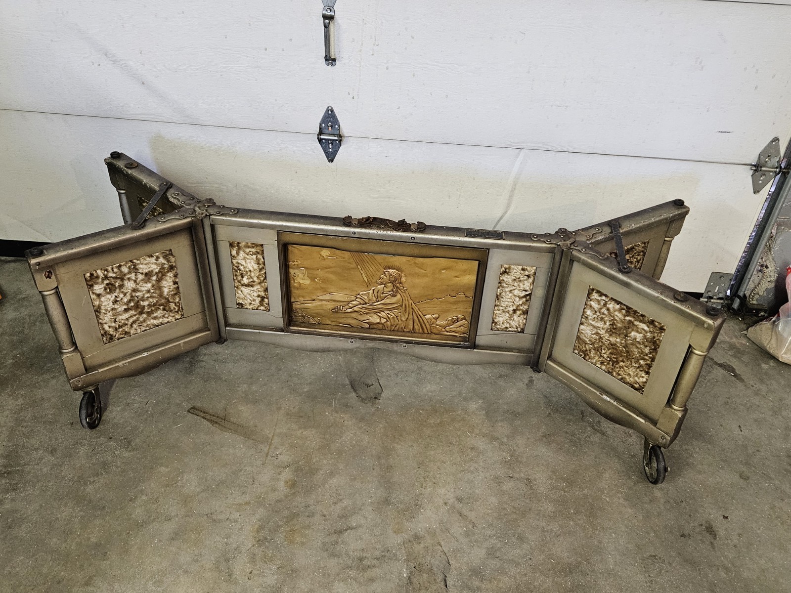 Antique 1931 Weber Funeral Home Mortuary Folding Truck Bier Casket Coffin Stand
