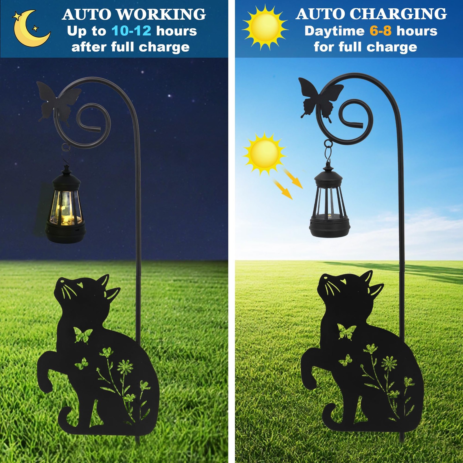 Solar Cat Lantern Garden Stakes – Outdoor Decorative Solar Lights for Yard, P…