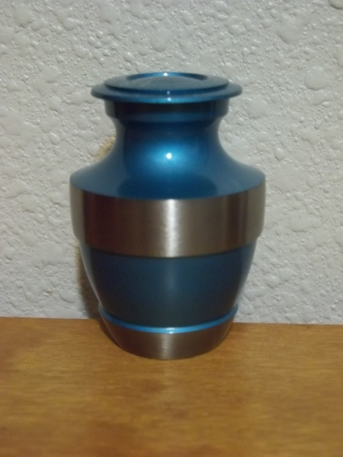 Gorgeous Azure Blue & Pewter Solid Brass Keepsake Token Mini Urn w/Velvet Bag