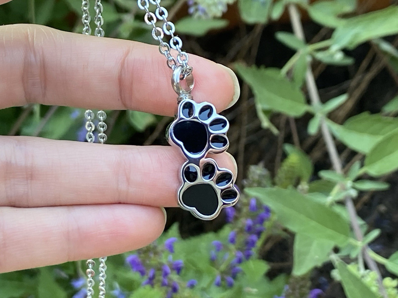 Keyring Urn .5″ Key Chain Pet Cremation Pendant Holds Ashes Dog Cat 2 Paw Prints