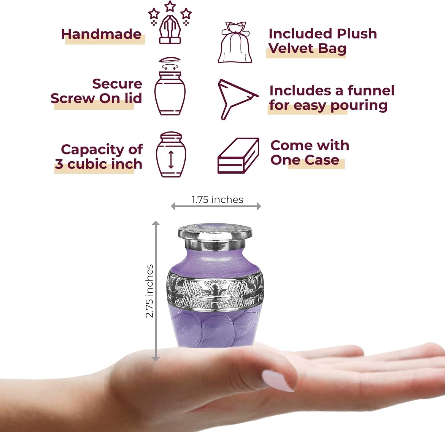 Stunning Keepsake Urn for Ashes – Durable Aluminum with Velvet Bag Protection