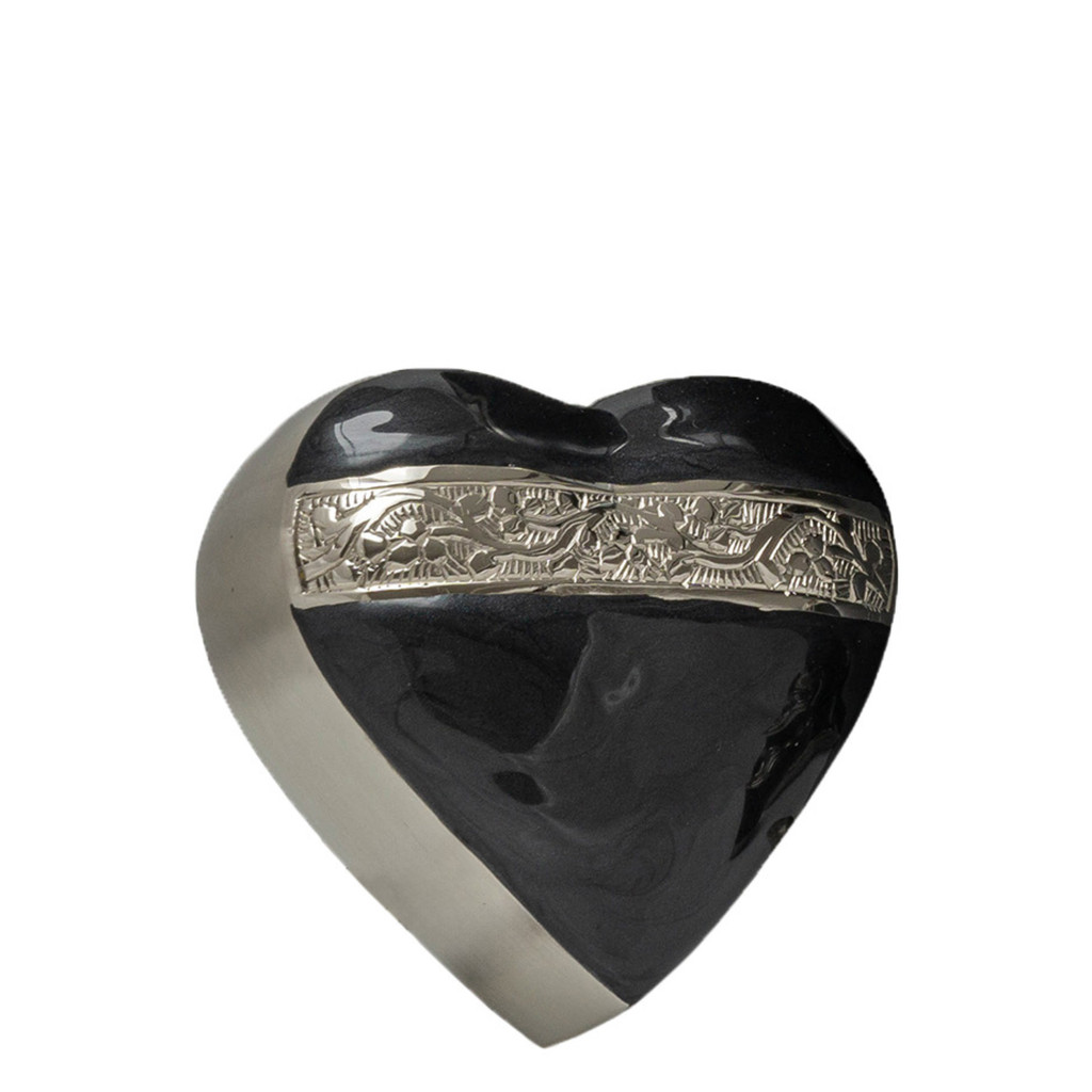 Small/Keepsake 3 Cubic Inches Mother of Pearl Black Silver Heart Cremation Urn