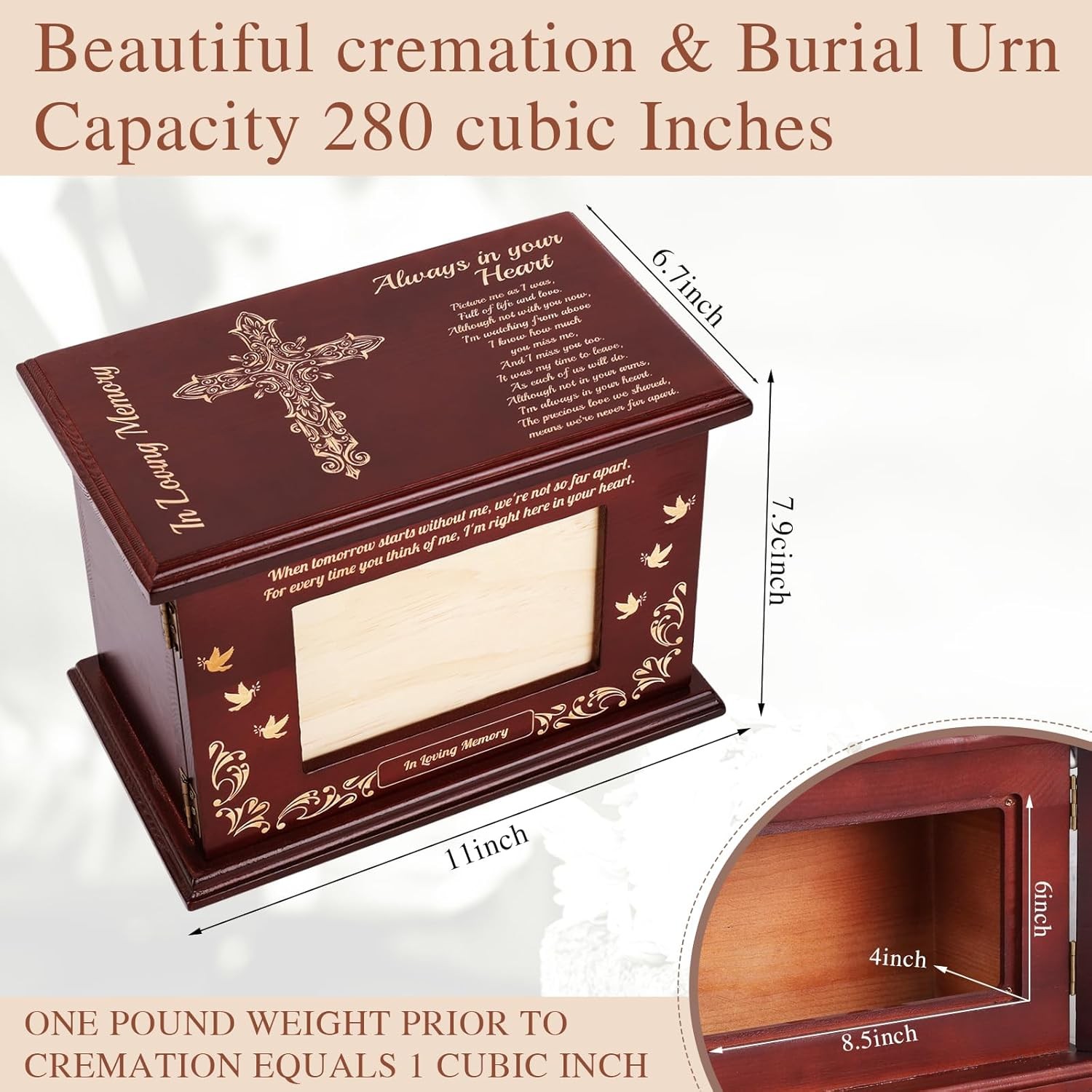Cremation Urns for Human Ashes Adult Male or Female, Solid Walnut Adult Crematio