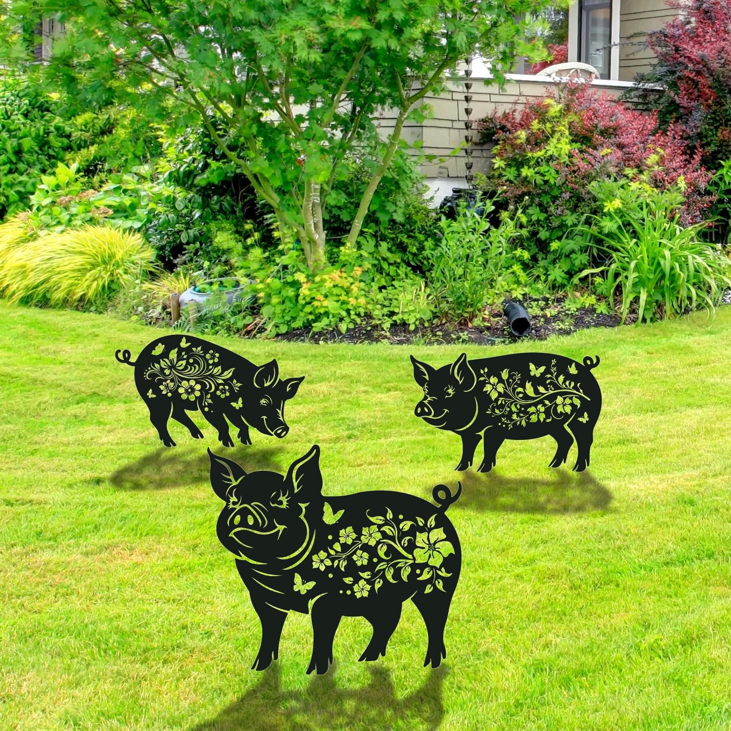Metal Pig Garden Stakes 3PCS Decorative Yard Statues for Outdoor Gifts