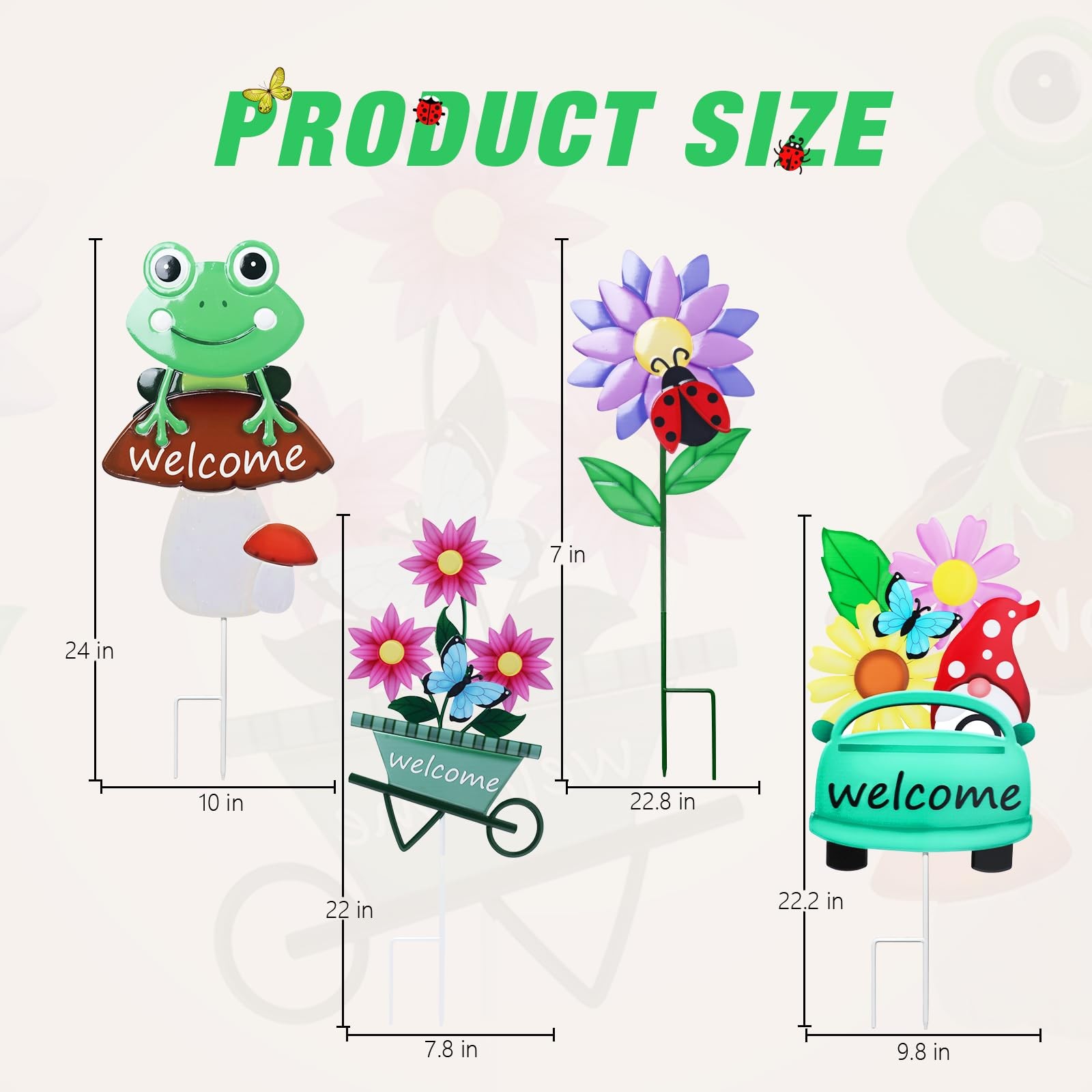 Decorative Garden Stakes Set – 4 Metal Yard Signs for Spring Outdoor Decor