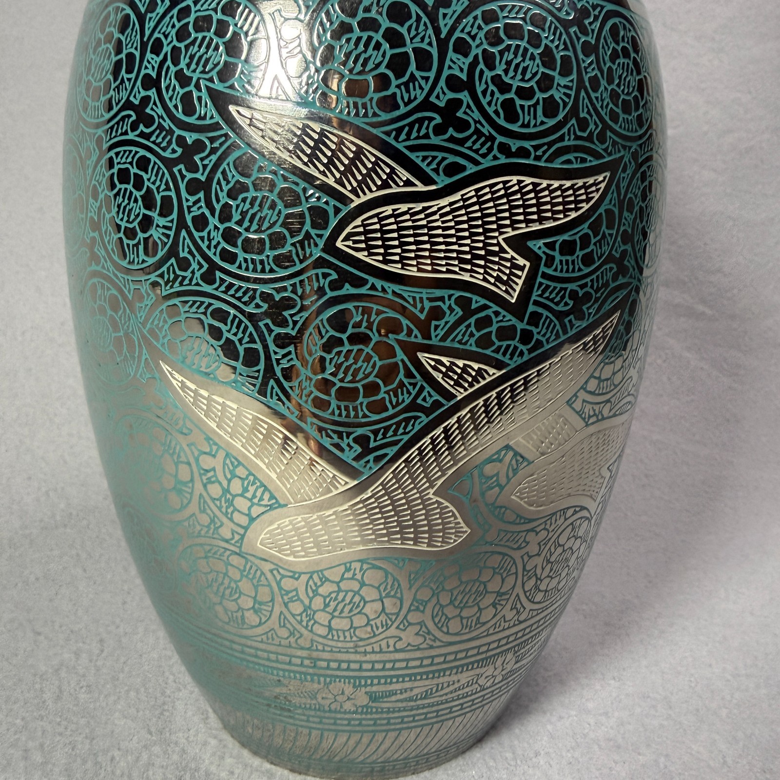Cremation Urns For Human Ashes Adult Teal Engraved Dove Bird Brass Handcraft