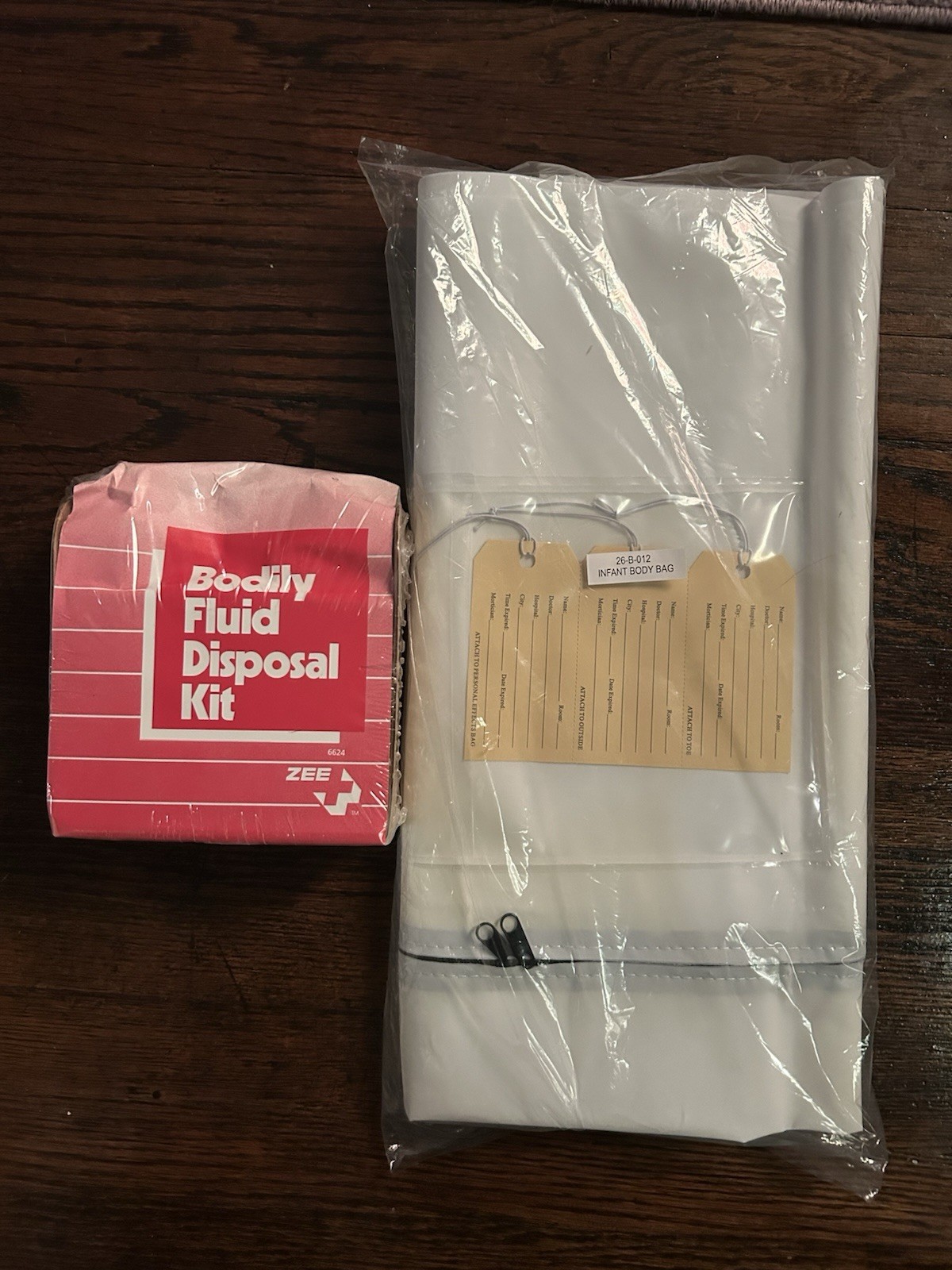Vintage Mortuary Lot Funeral Home Estate Sale Infant Body Bag ZEE Biohazard Kit