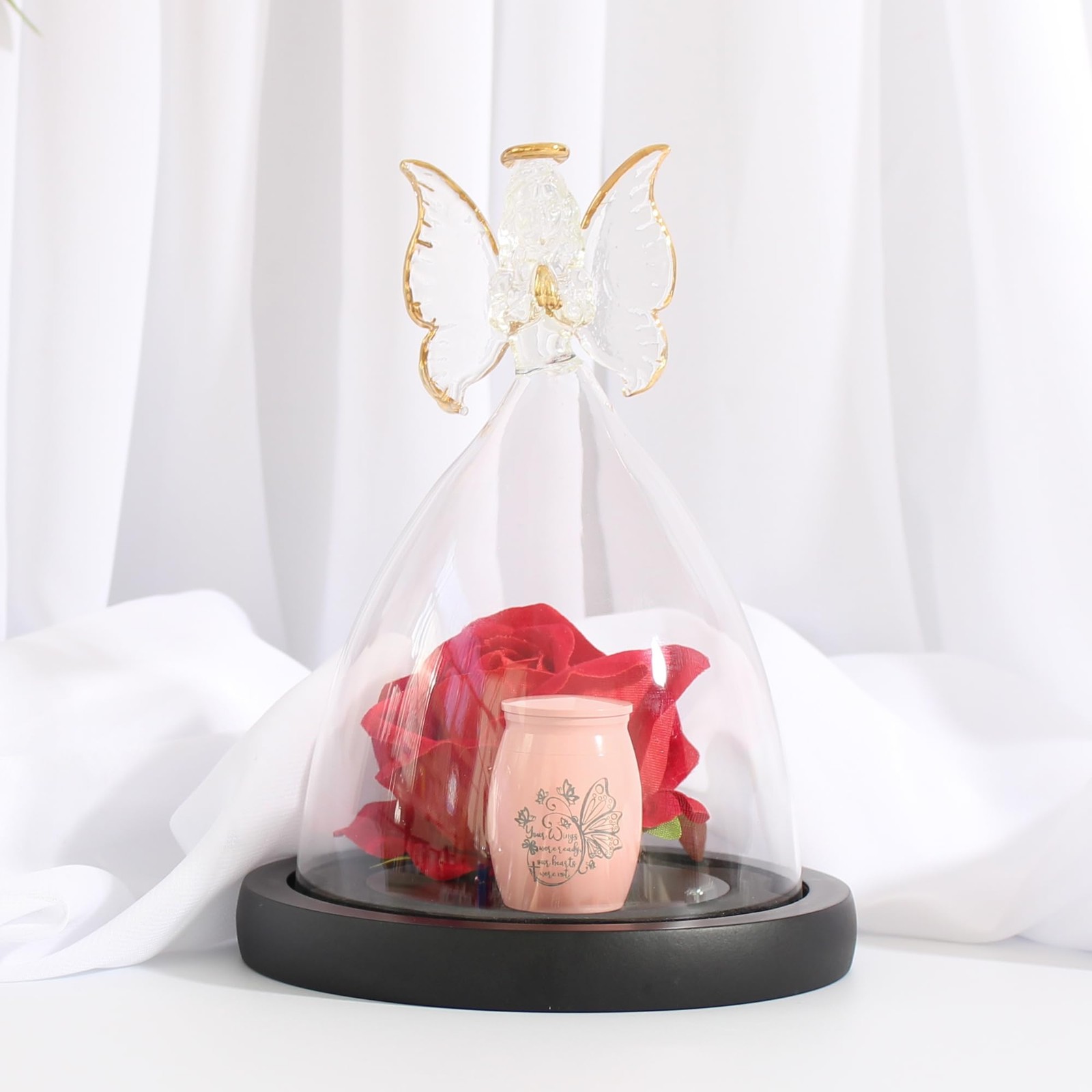 Butterfly Mini Urn 2.67″ Tall Glass Angel Figurine with Roses – Keepsake