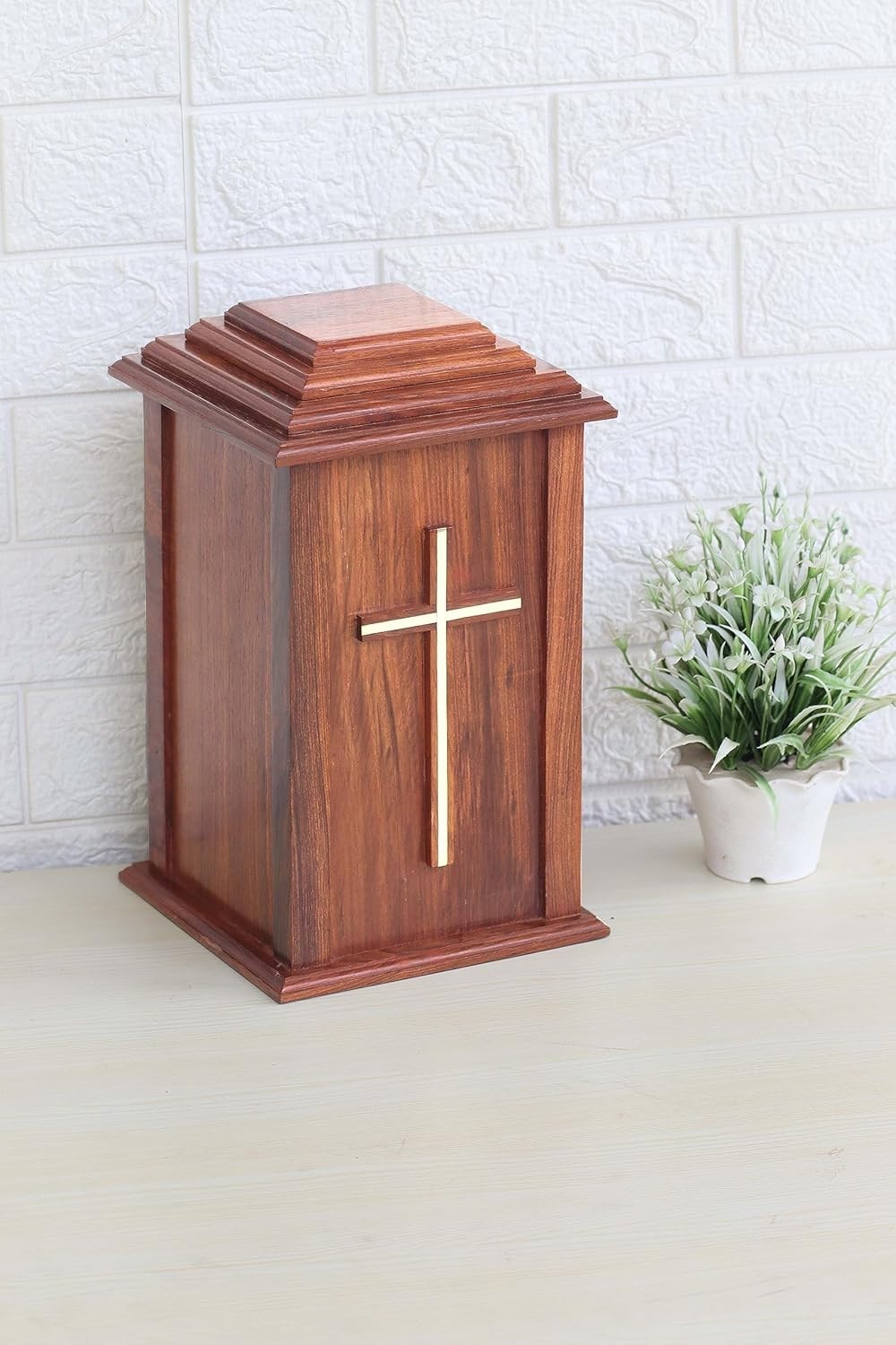 Decrative Wooden Cross Urn for Adult Ashes | Cremation Urns. Rosewood