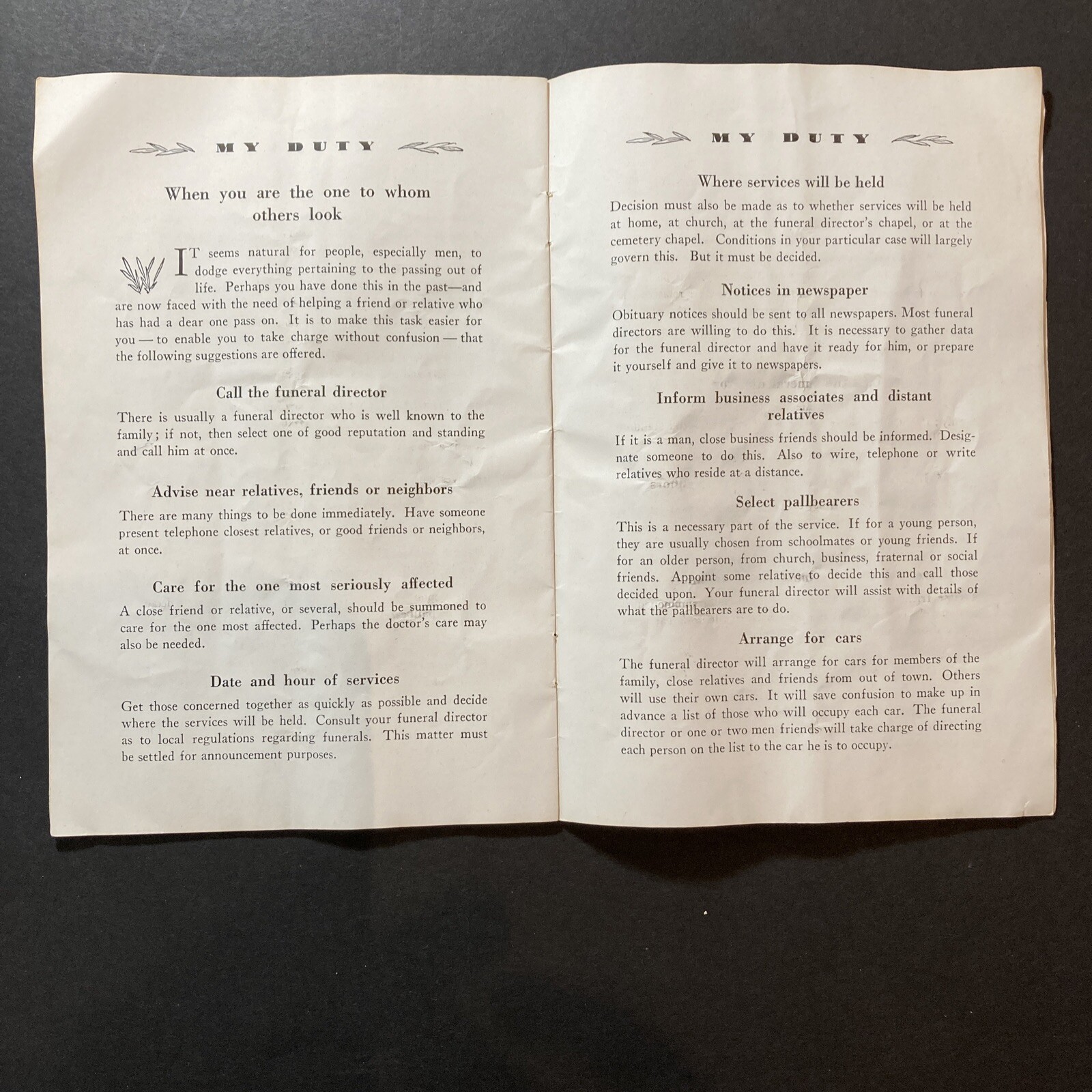 30s Clark Grave Vaults My Duty Funeral Booklet Caskets Guidance Suggestion Rough