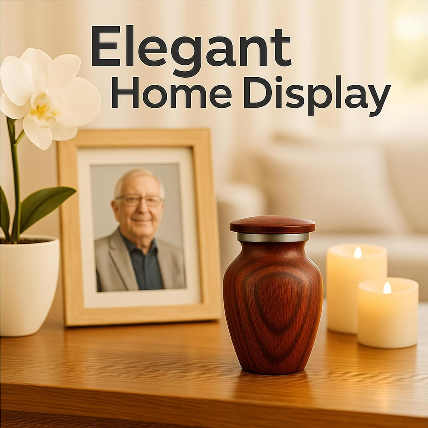 Small Keepsake Urn for Human Ashes – Cherry Wood Appearance Memorial – Handcraft