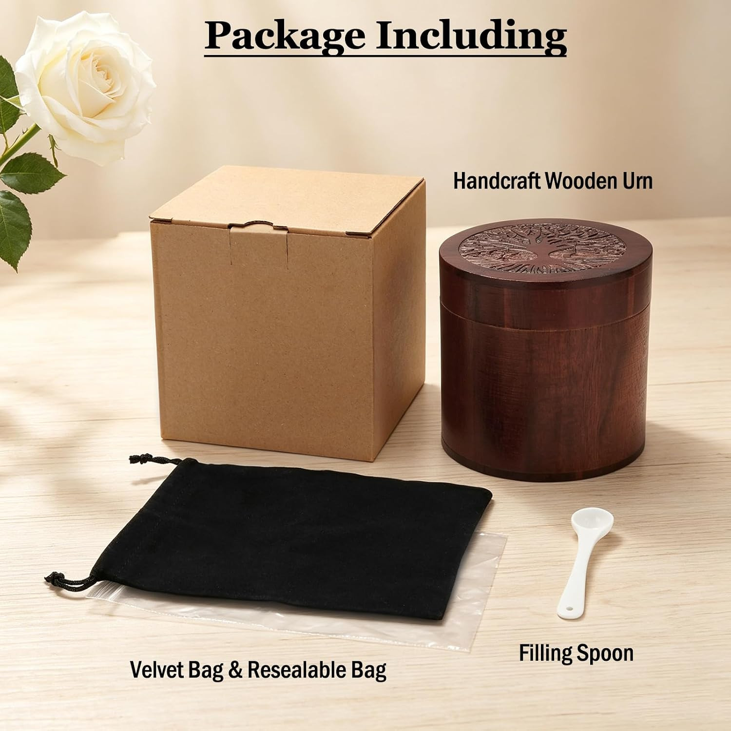 Small Urns for Human Ashes, 3.94Inch Memorial Wooden Box, Acacia Wood Cremation